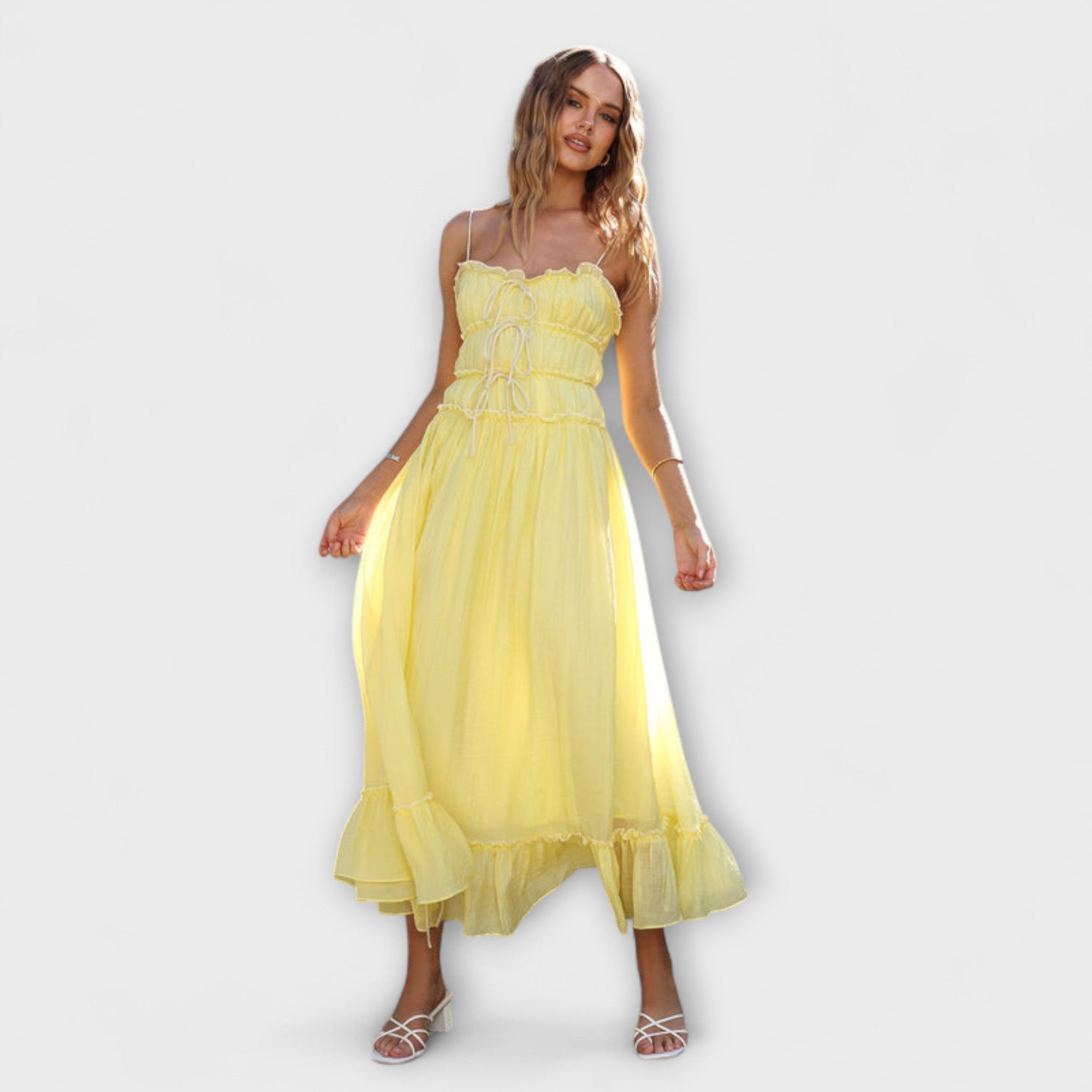 Celine - Ruffled Hem Sleeveless Midi Dress