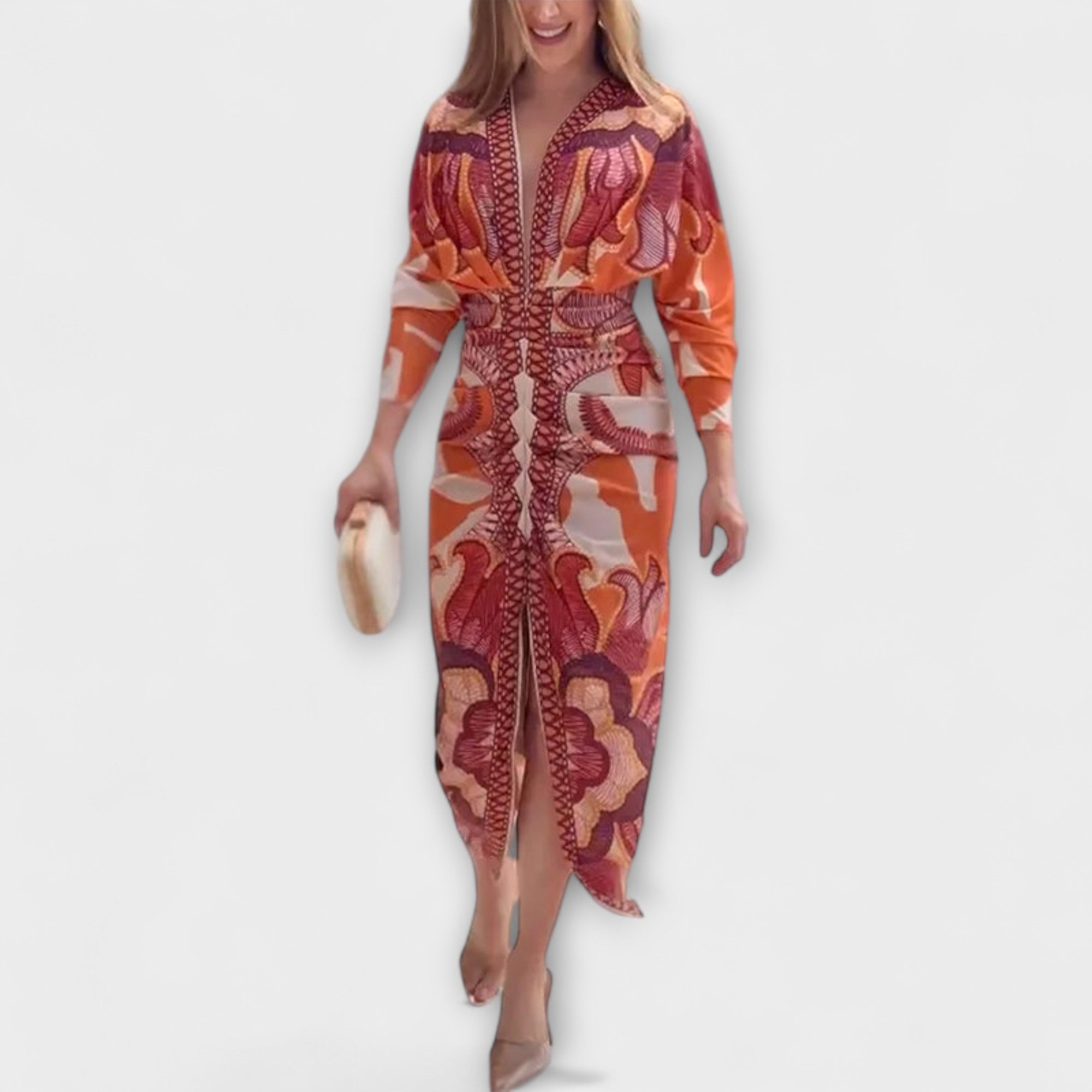 Cleo - Unique Dolman Midi Dress with Brazilian Print