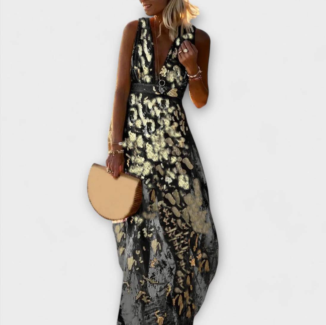 Flowy Dress with V-Neck and Sequin Details