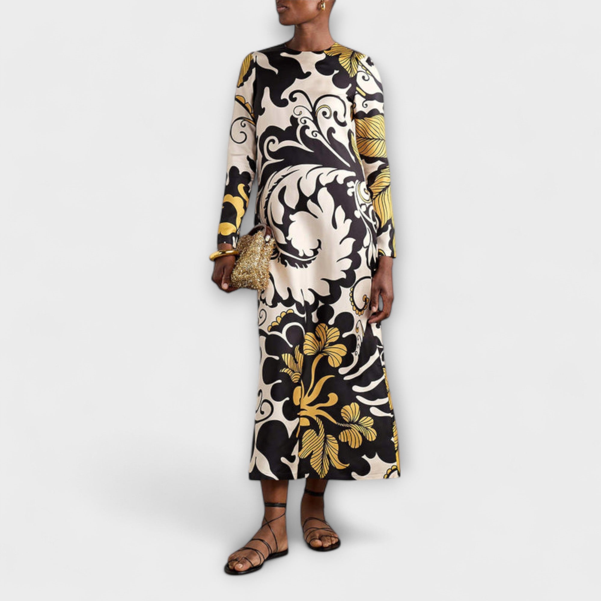 Luana - Eye-catching Satin Swing Twill Midi Dress