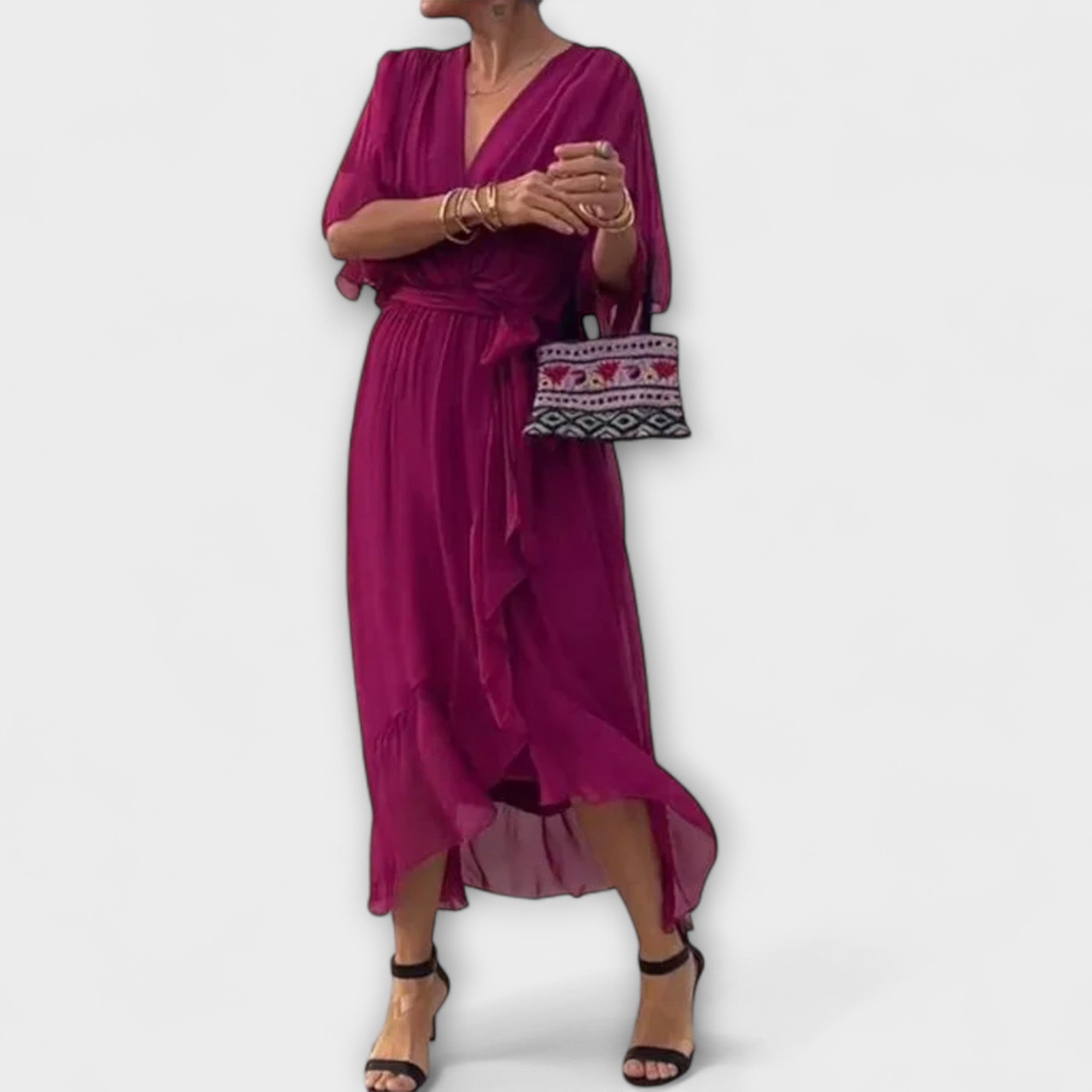 Amoura - Chiffon Dress with V-Neck