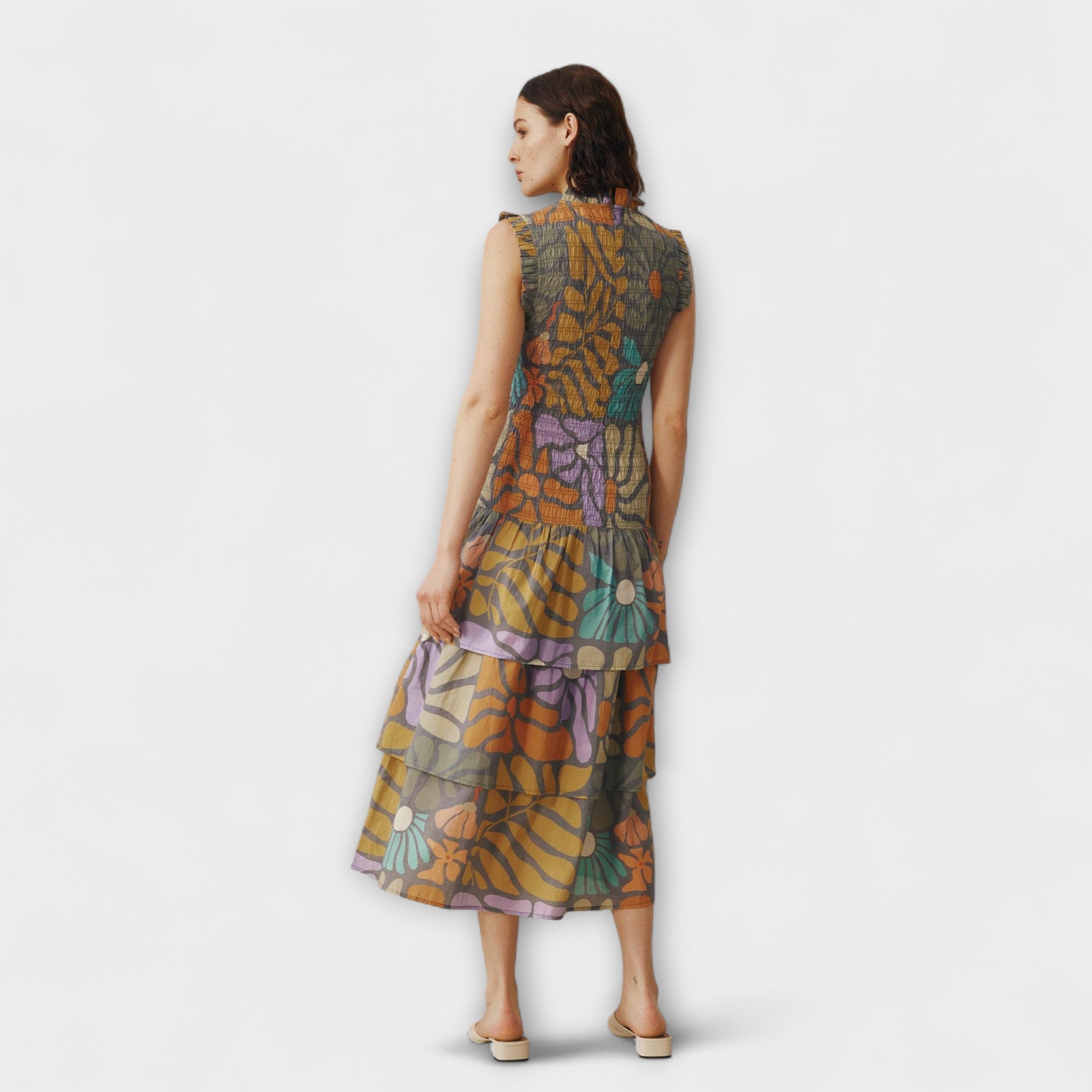 Multicolored Botanical Midi Dress