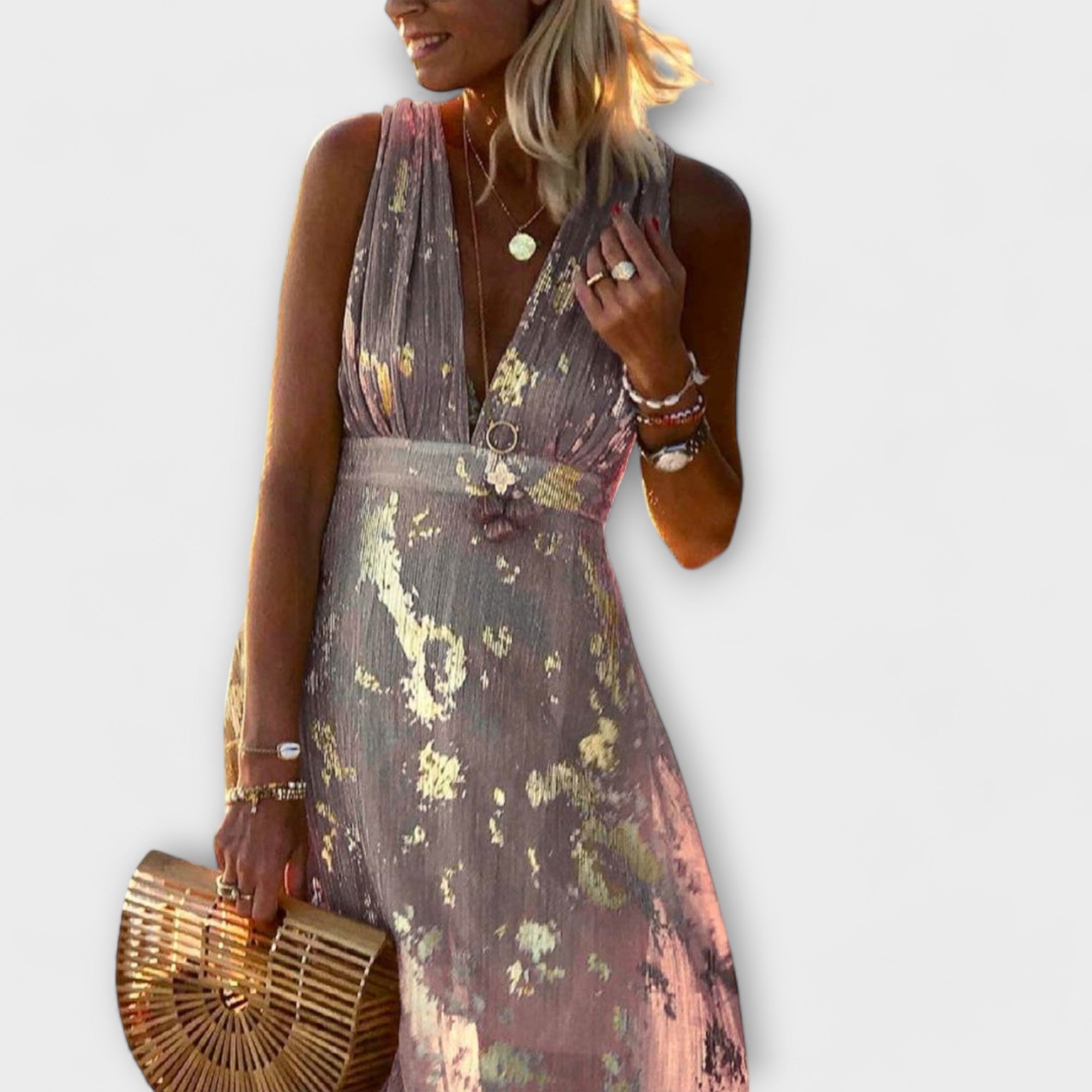 Flowy Dress with V-Neck and Sequin Details