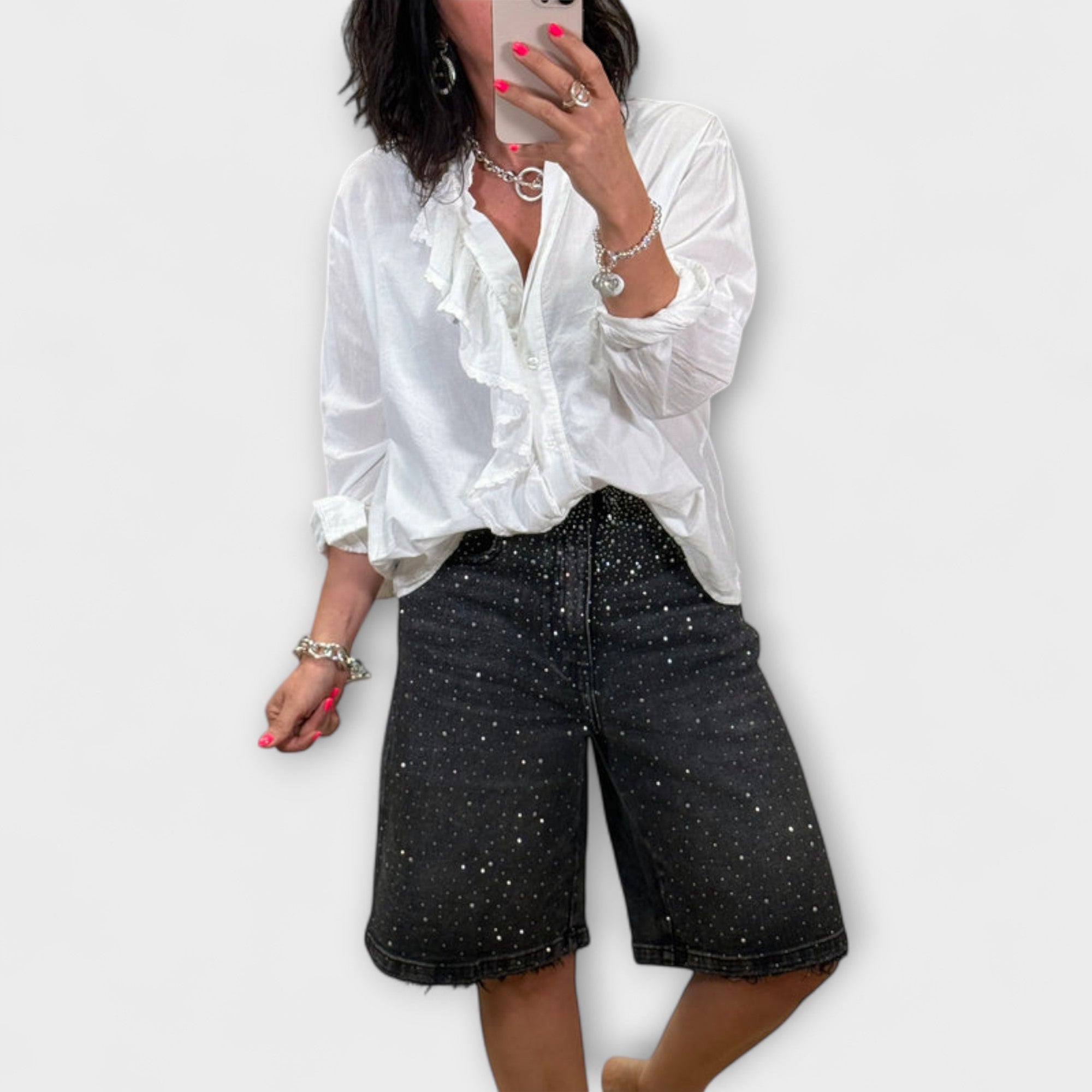 Amaris - Bermuda Shorts with Rhinestone Embellishments