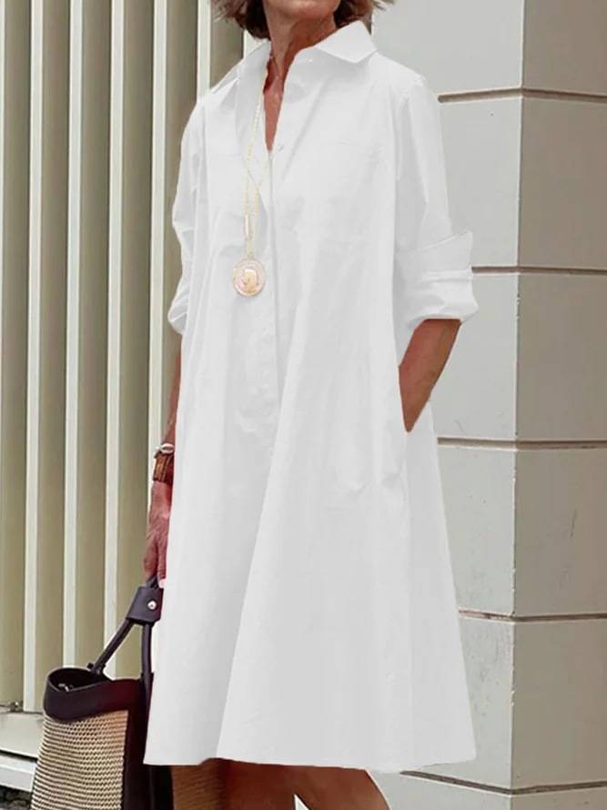 Modern Shirt Dress with Collar and Three-Quarter Sleeves