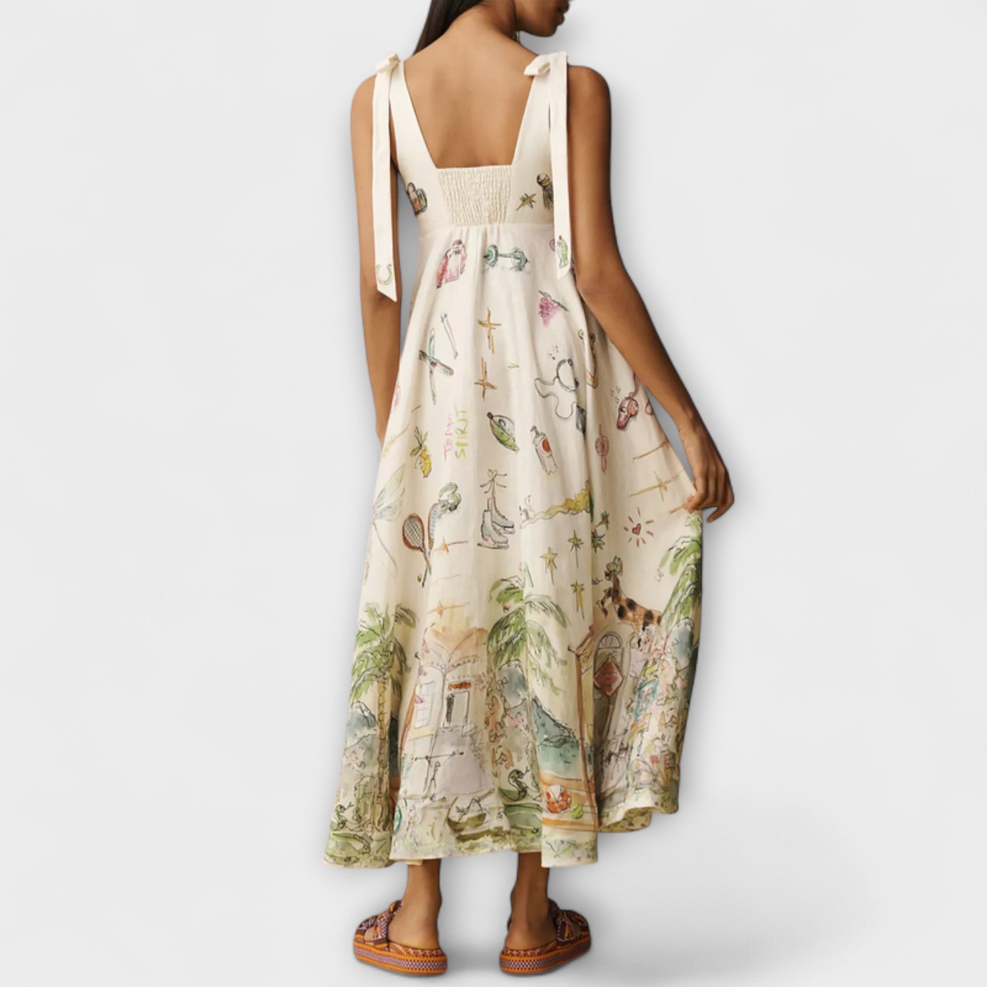 Juliette - Painted Linen Midi Dress with Ballet Band