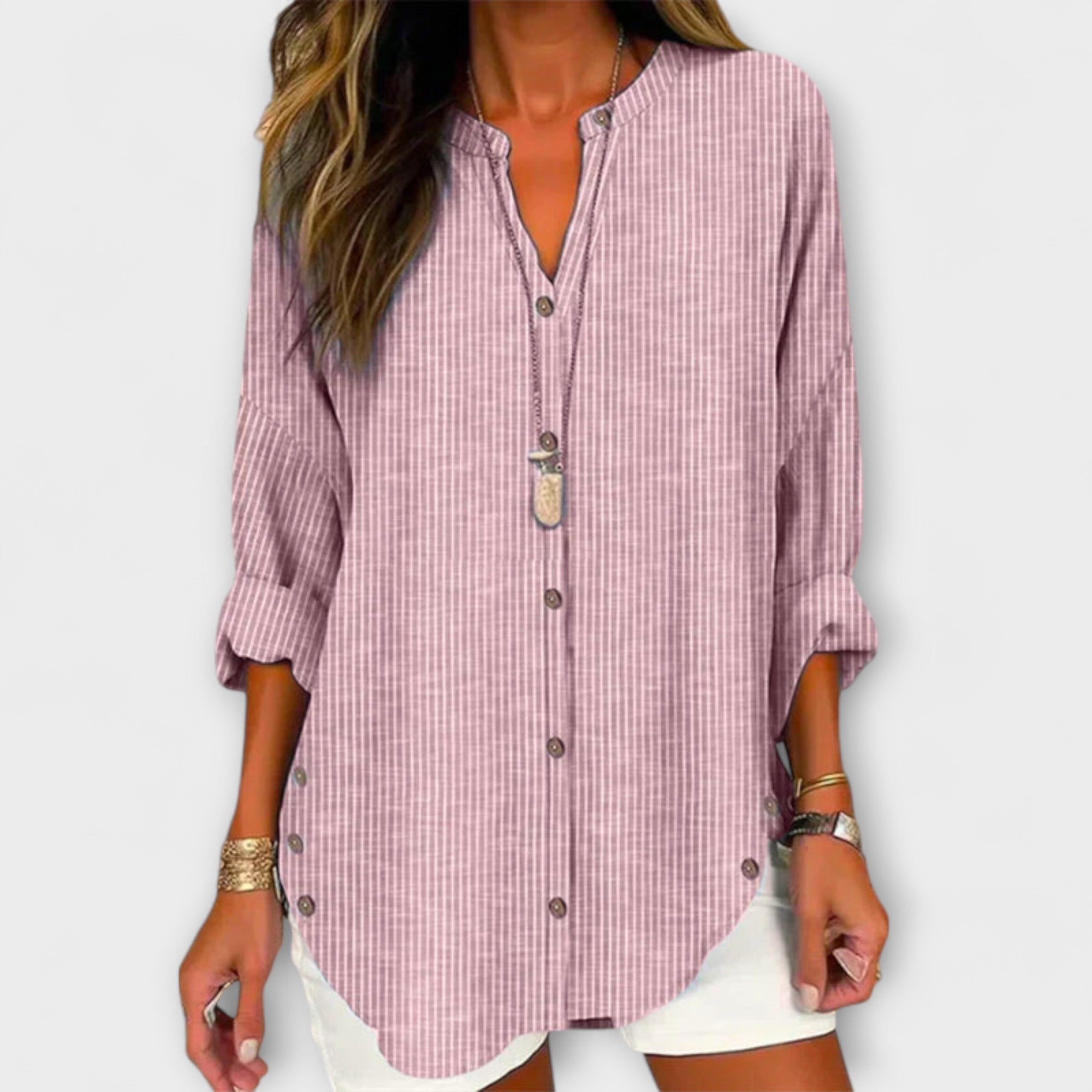 Lucida – Stylish V-Neck Top with Classic Striped Pattern
