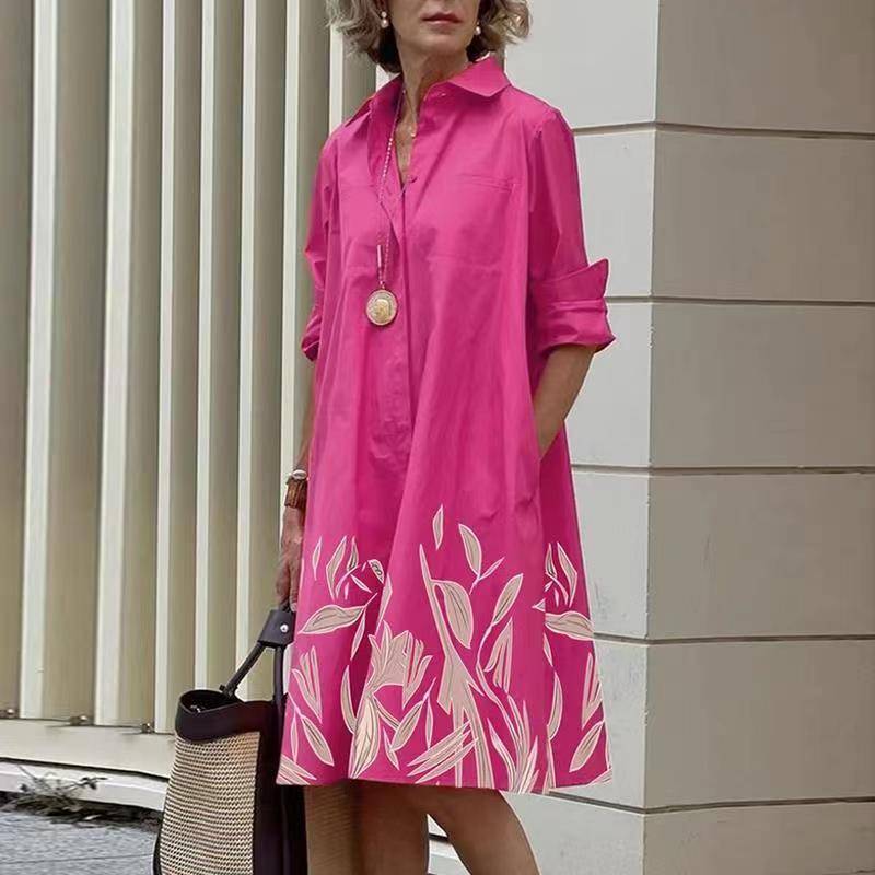 Modern Shirt Dress with Collar and Three-Quarter Sleeves