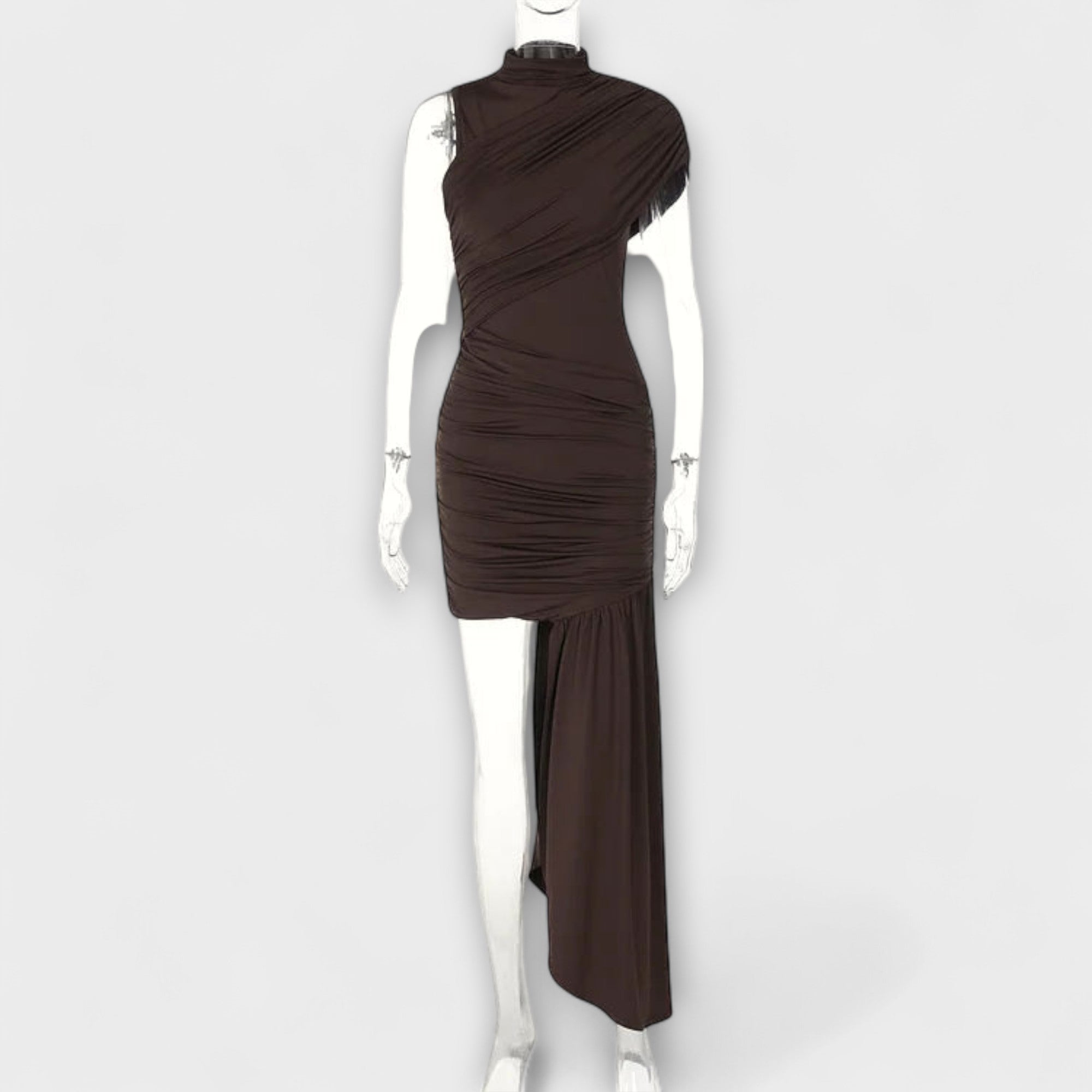 Lila - Stylish, slim-cut dress with round neckline and pleats