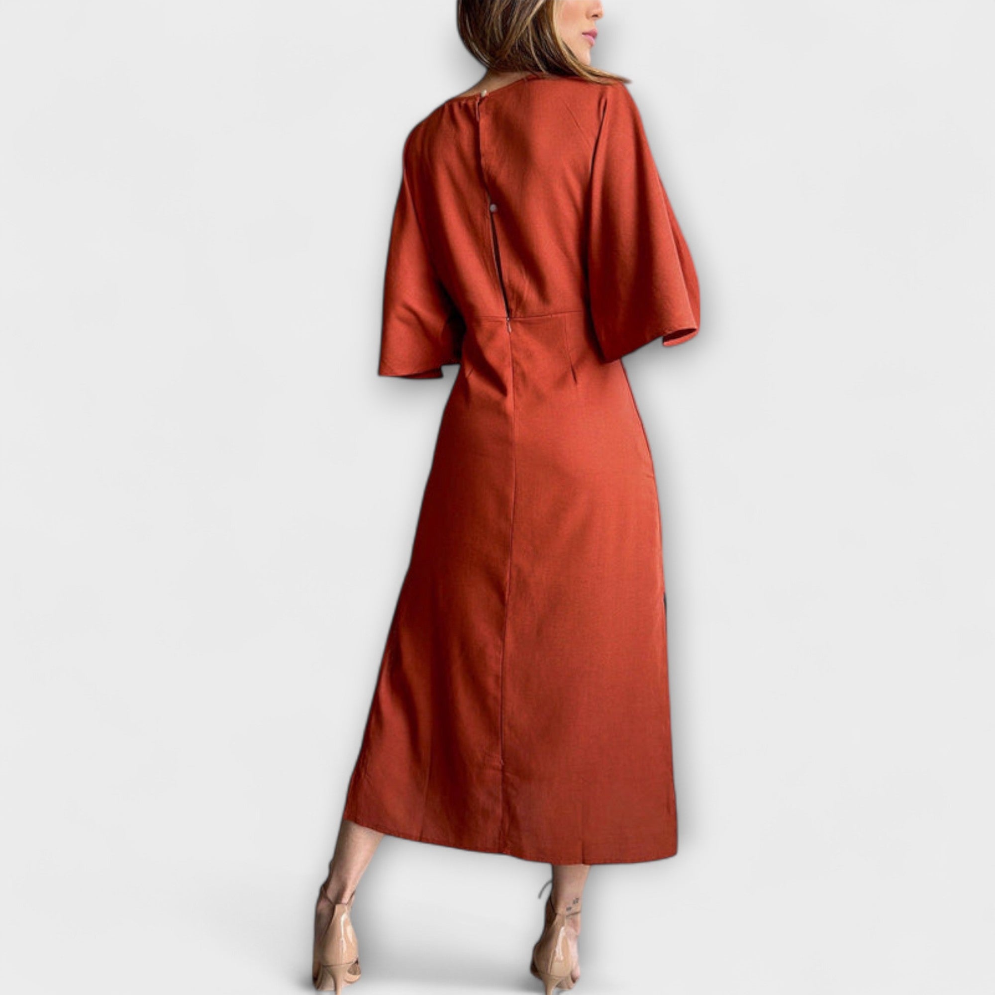 Holly - Casual V-Neck Dress Made of Cotton-Linen with Lacing