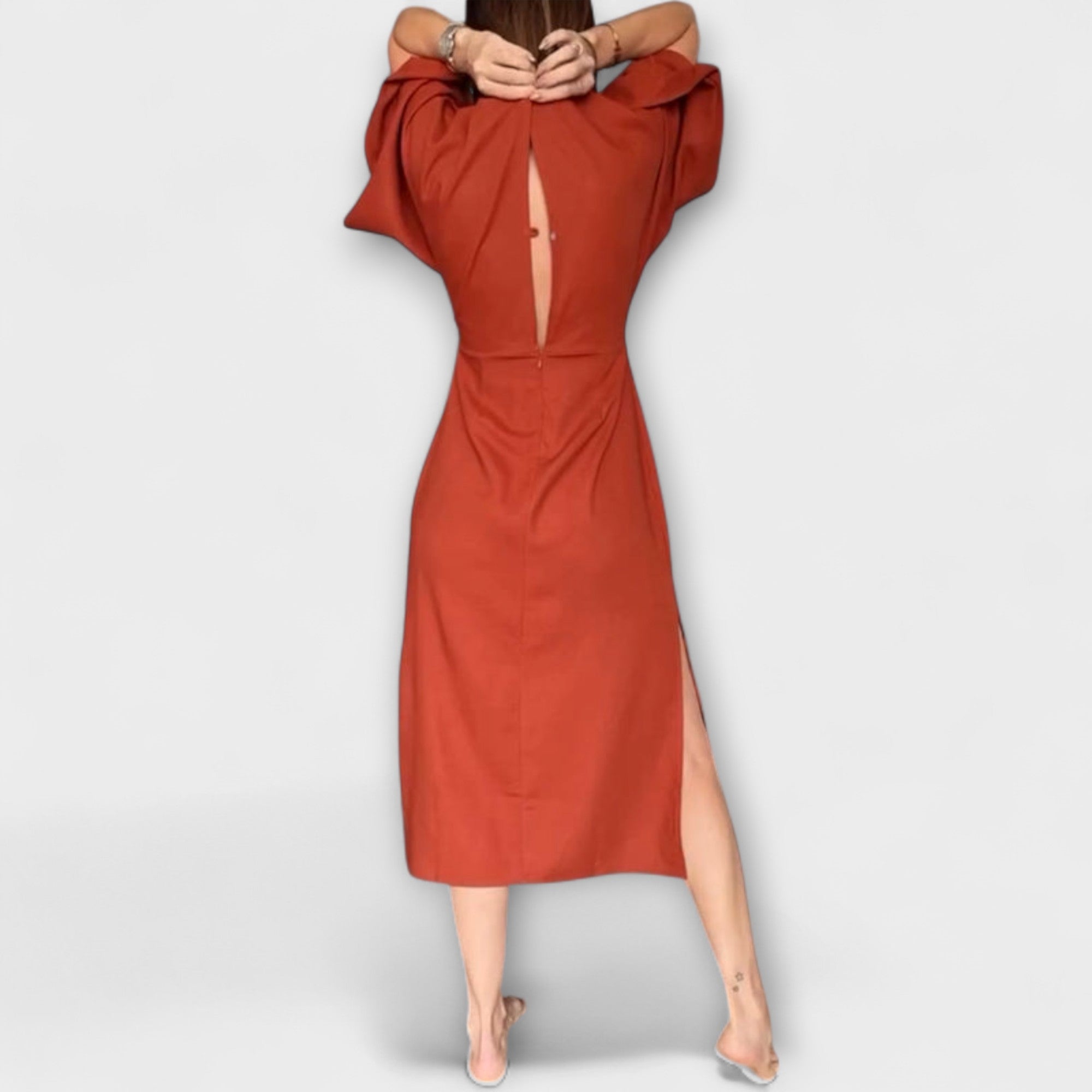 Holly - Casual V-Neck Dress Made of Cotton-Linen with Lacing