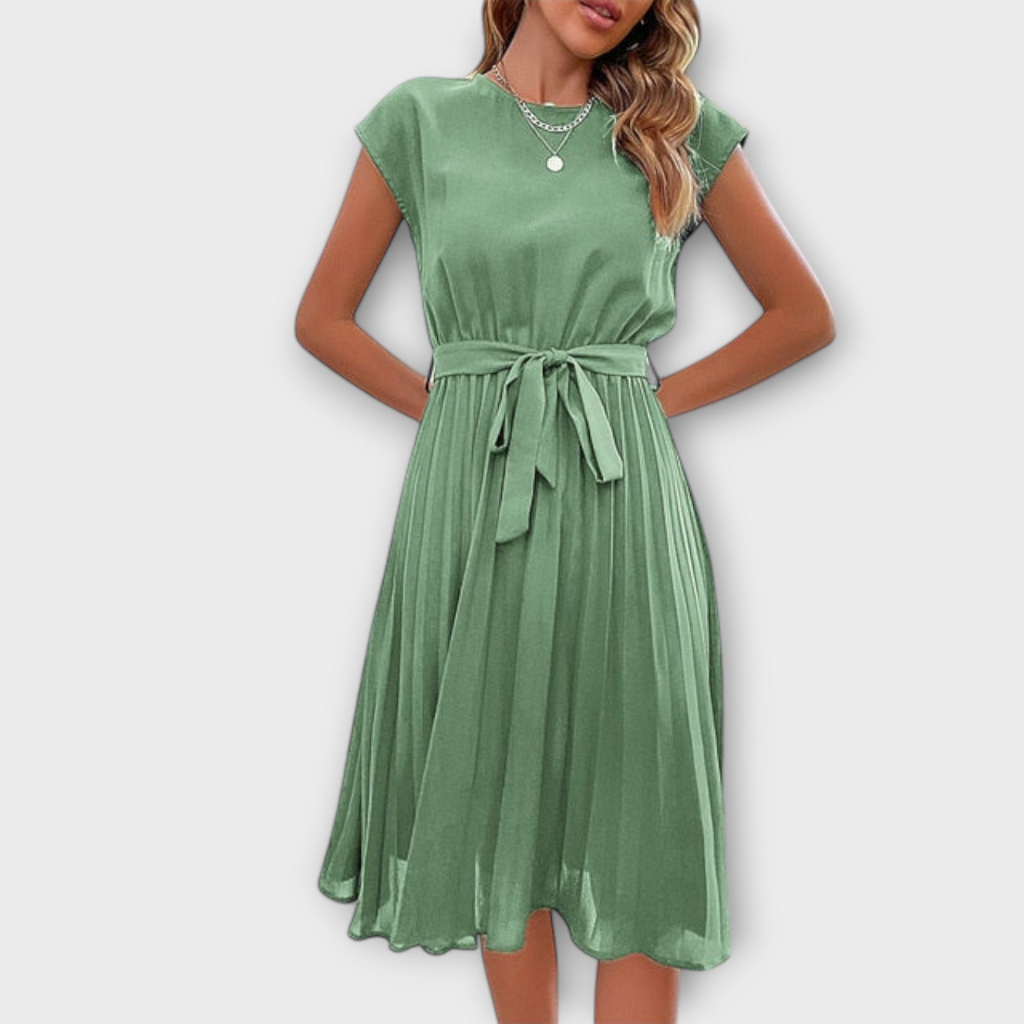 Claire - Short Sleeve, Pleated, Casual Midi Dress