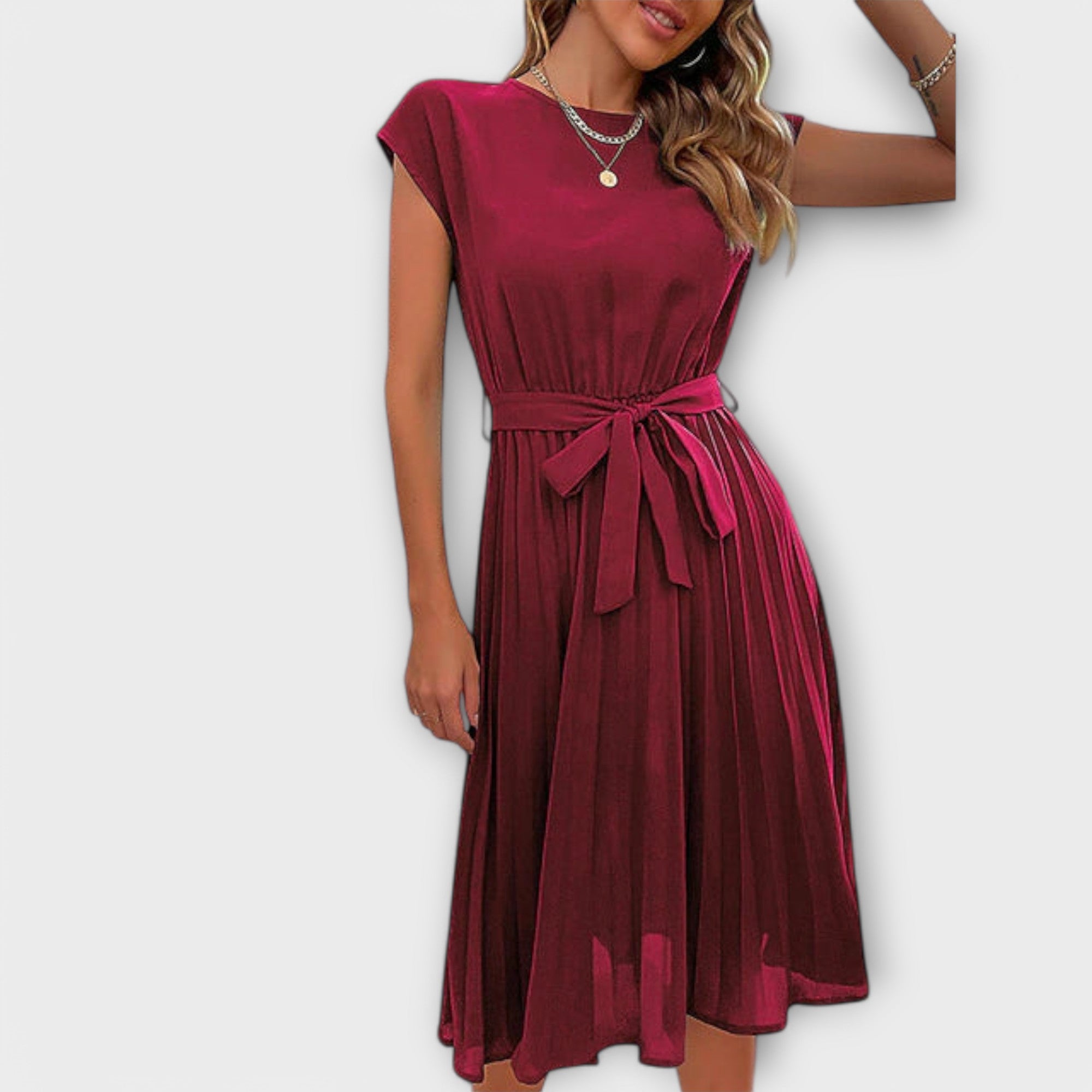 Claire - Short Sleeve, Pleated, Casual Midi Dress