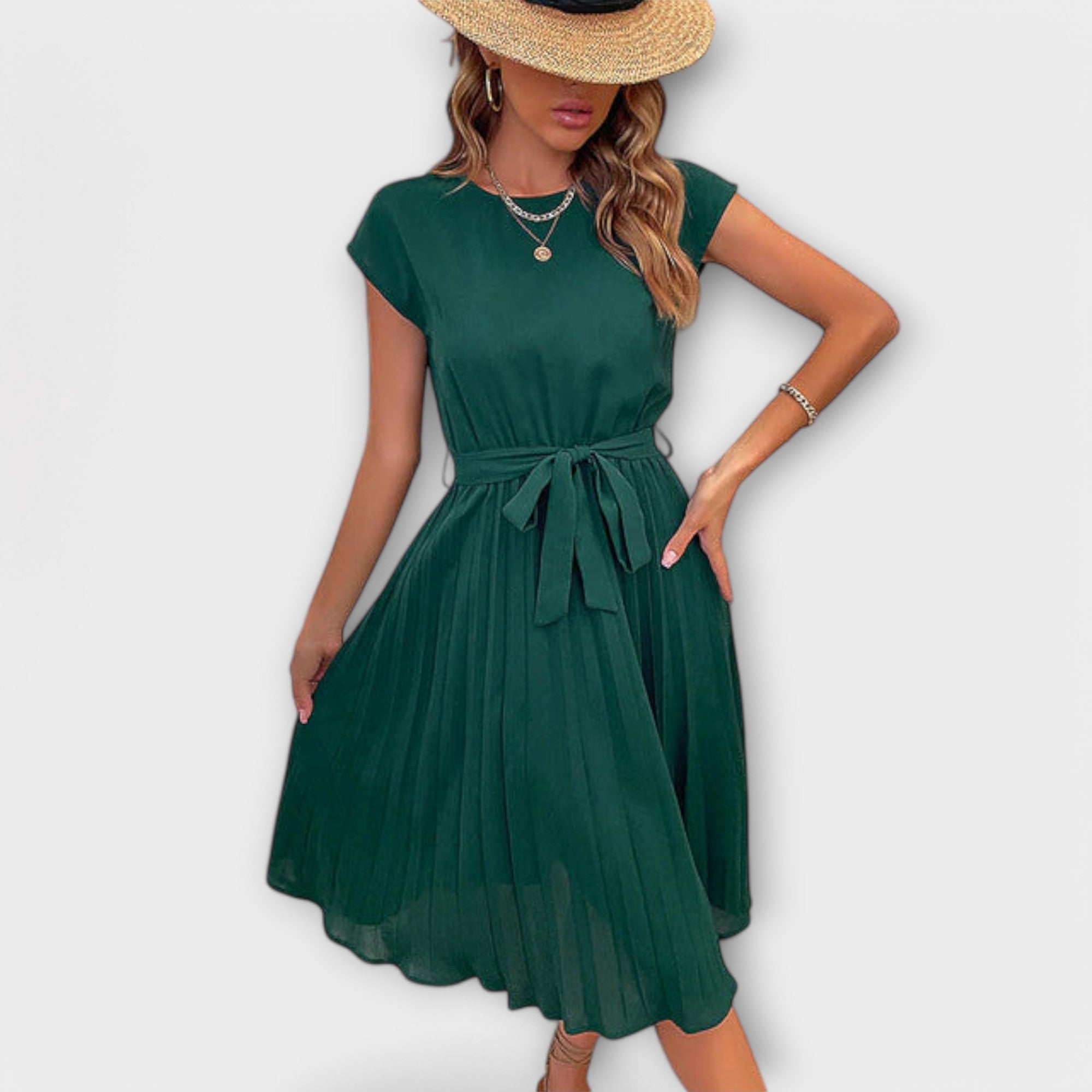 Claire - Short Sleeve, Pleated, Casual Midi Dress