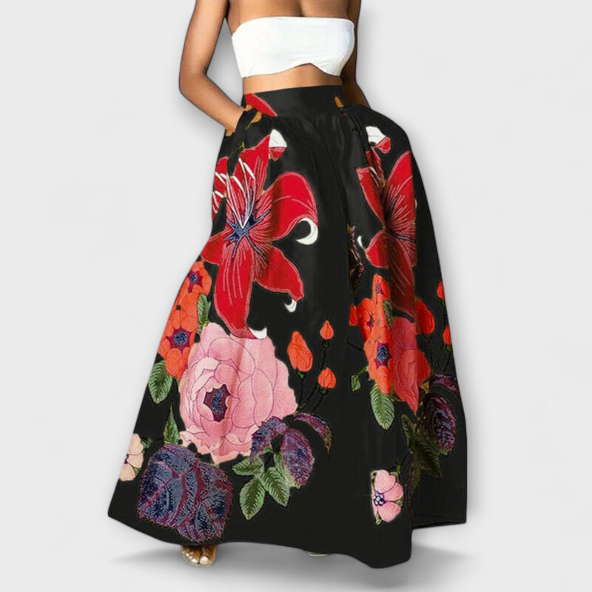 Ysolda - Stylish High-Waisted Floral Print Skirt