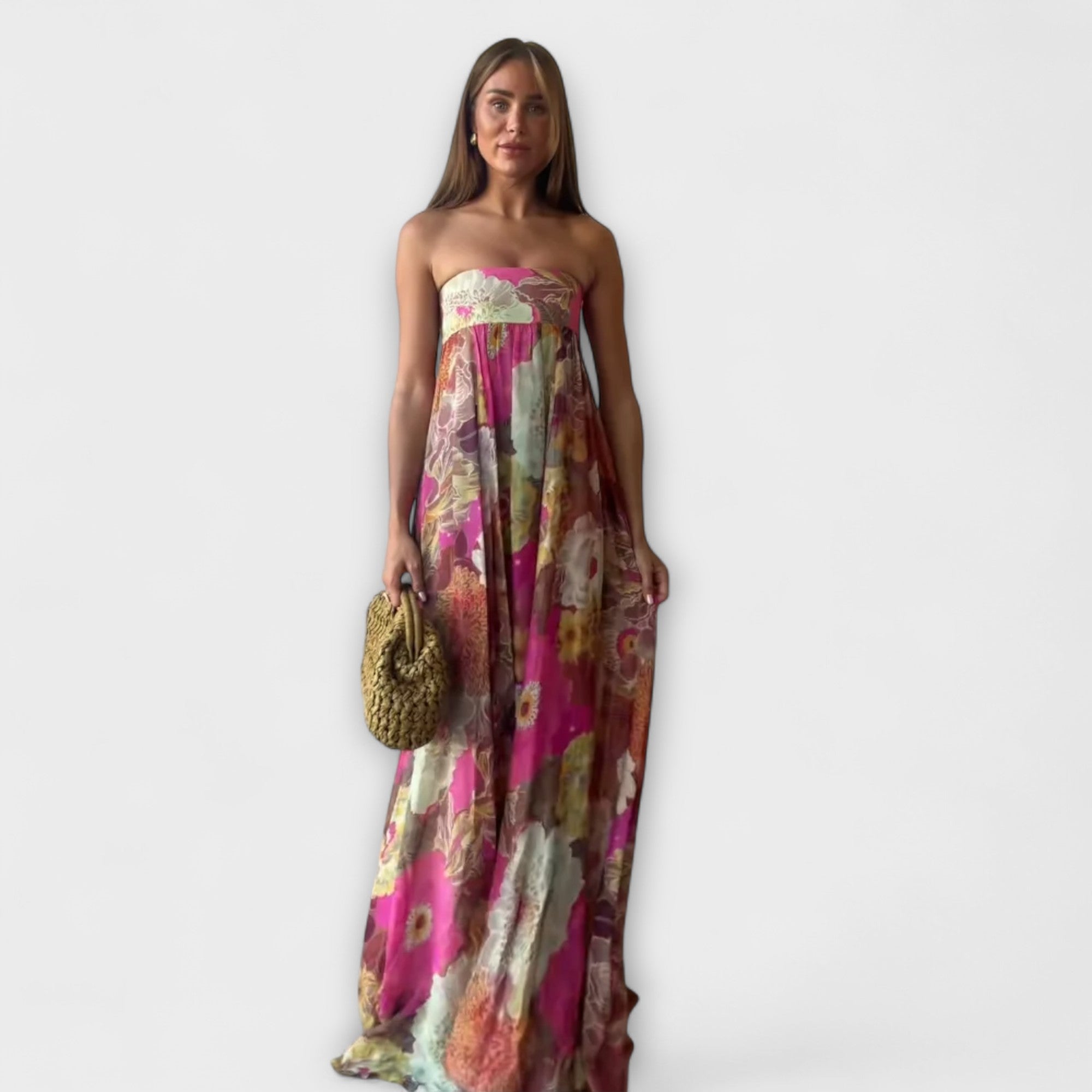 Chic Retro Strapless Pleated Maxi Dress