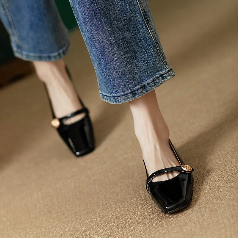 French Retro Square Head Low-heeled Mary Janes