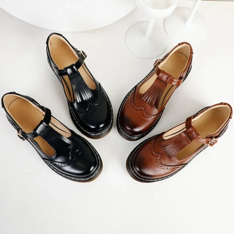 Fringe Cut Out Flower Brogue Shoes