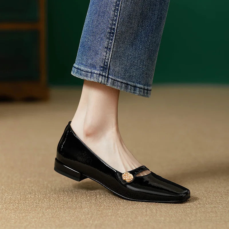 French Retro Square Head Low-heeled Mary Janes