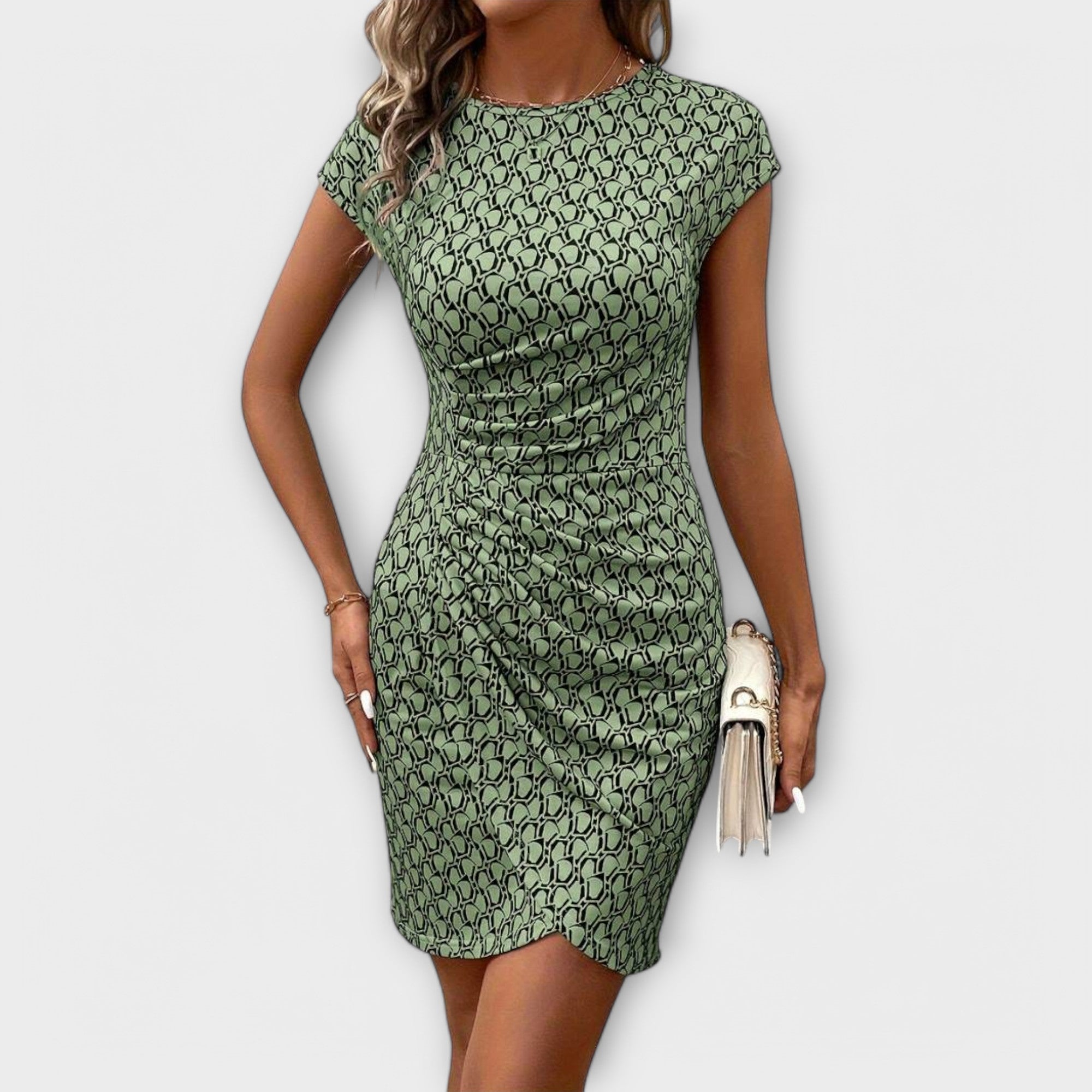 Emma - Short-Sleeve Tulip Dress with Allover Print
