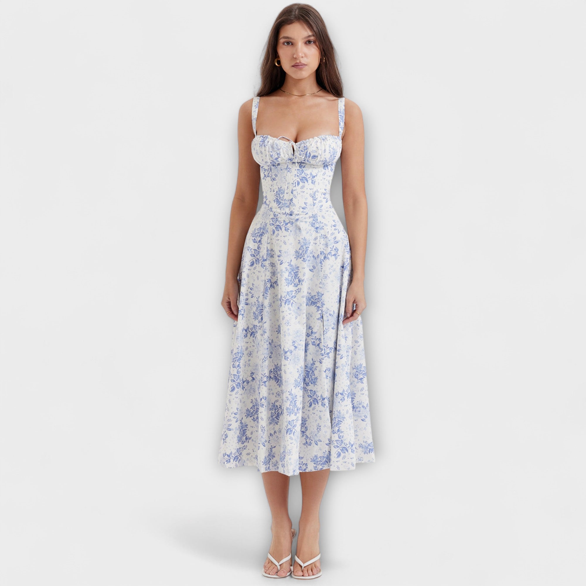Zipporas - Tailored Bustier Dress with Modern Spring Floral Print