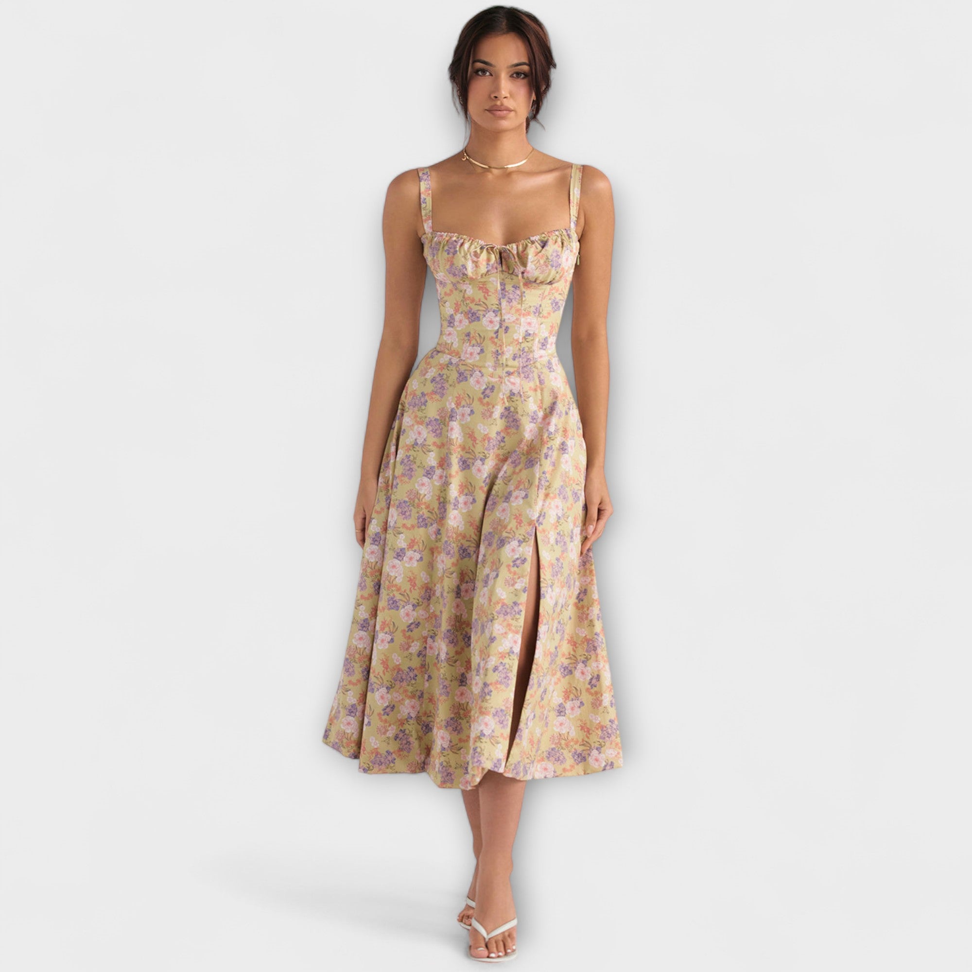 Zipporas - Tailored Bustier Dress with Modern Spring Floral Print