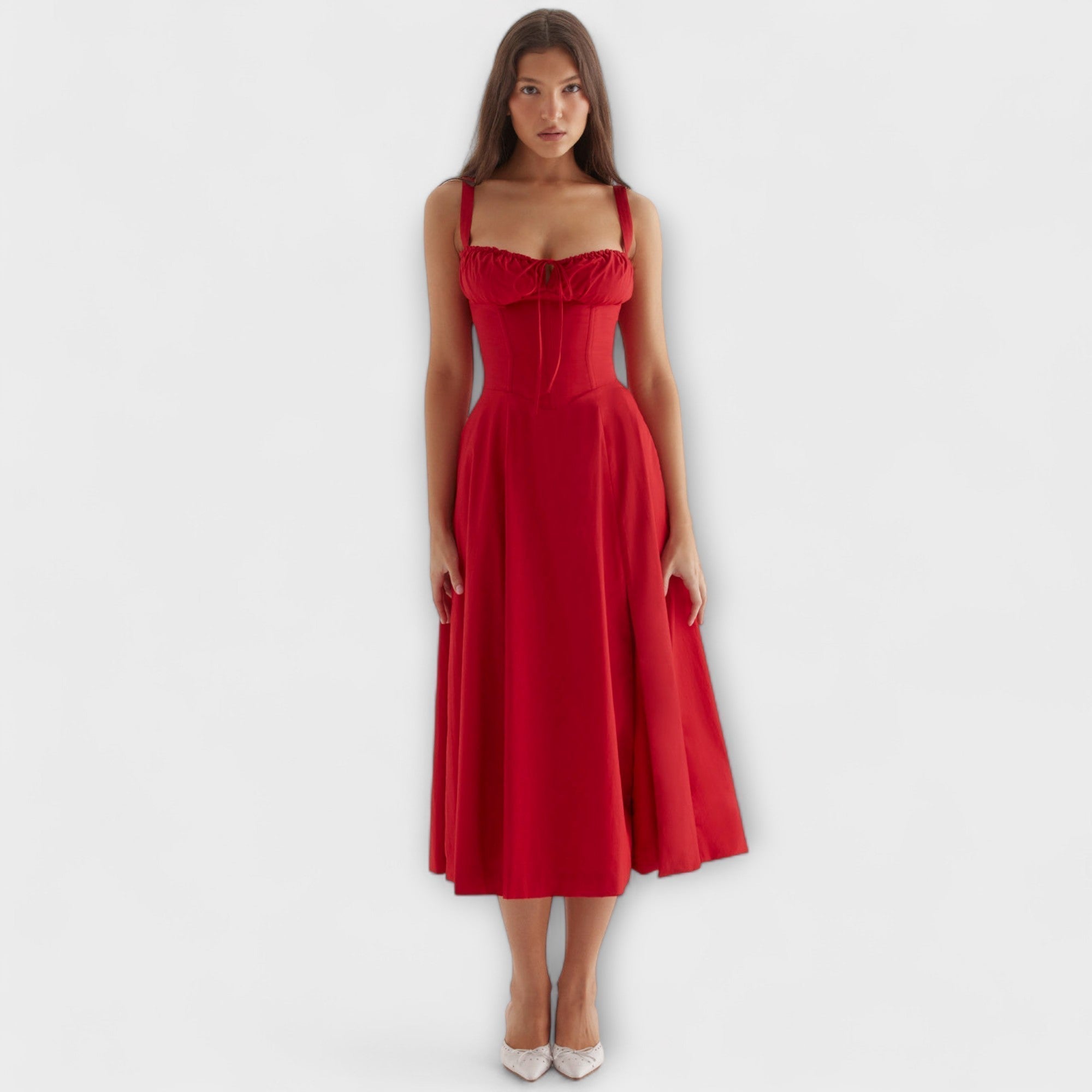 Zipporas - Tailored Bustier Dress with Modern Spring Floral Print