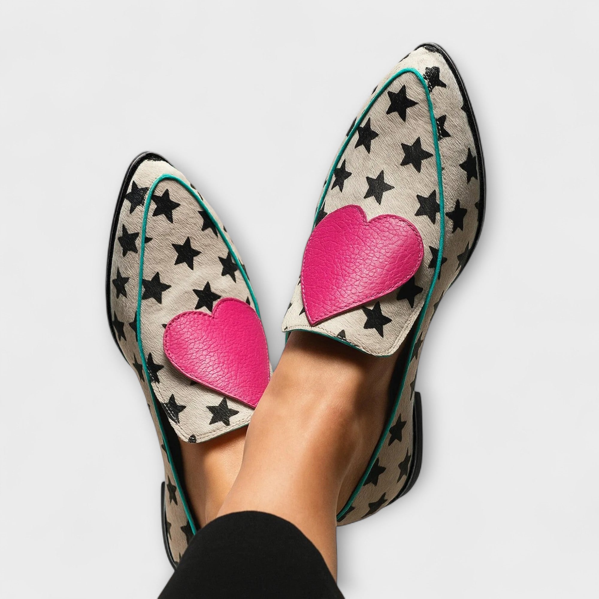 Jovie – Beige Slip-Ons with Heart Patchwork