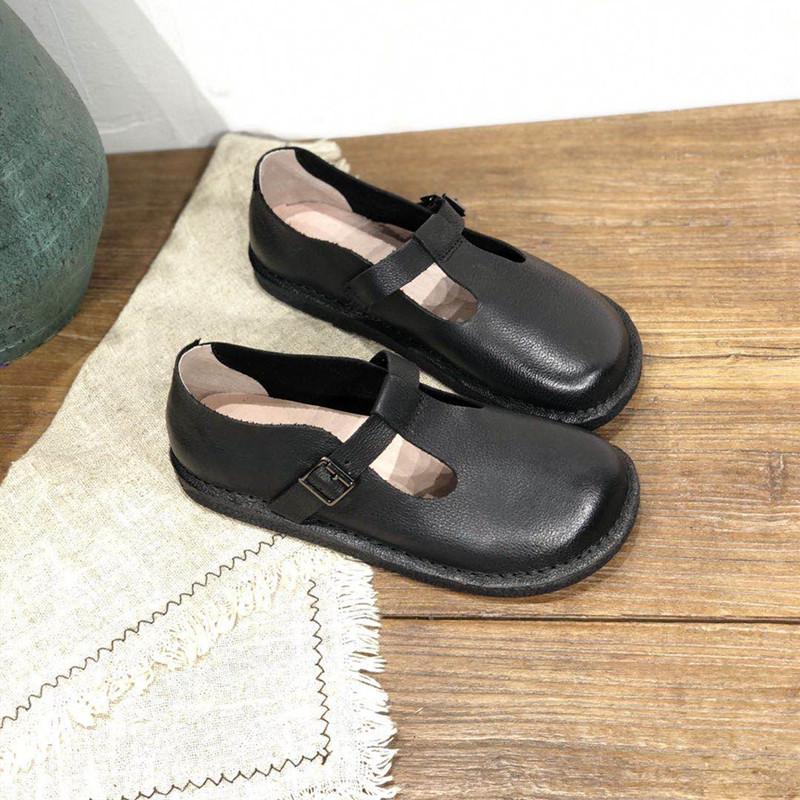 Leather Flat Mary Jane Shoes