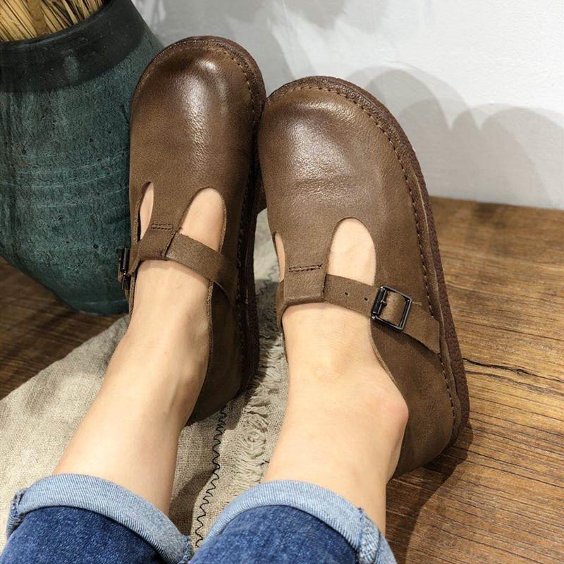 Leather Flat Mary Jane Shoes
