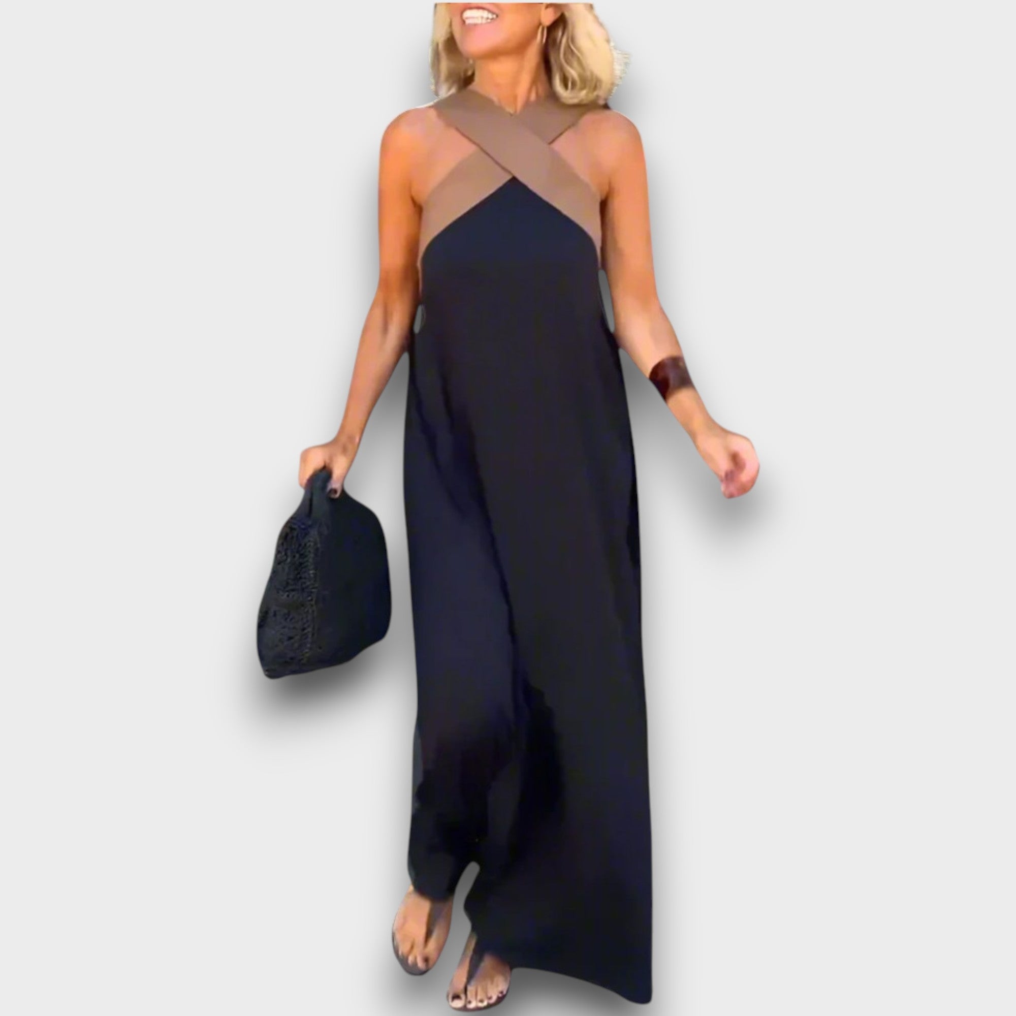 IYANA – Elegant Cross Neck Summer Maxi Dress