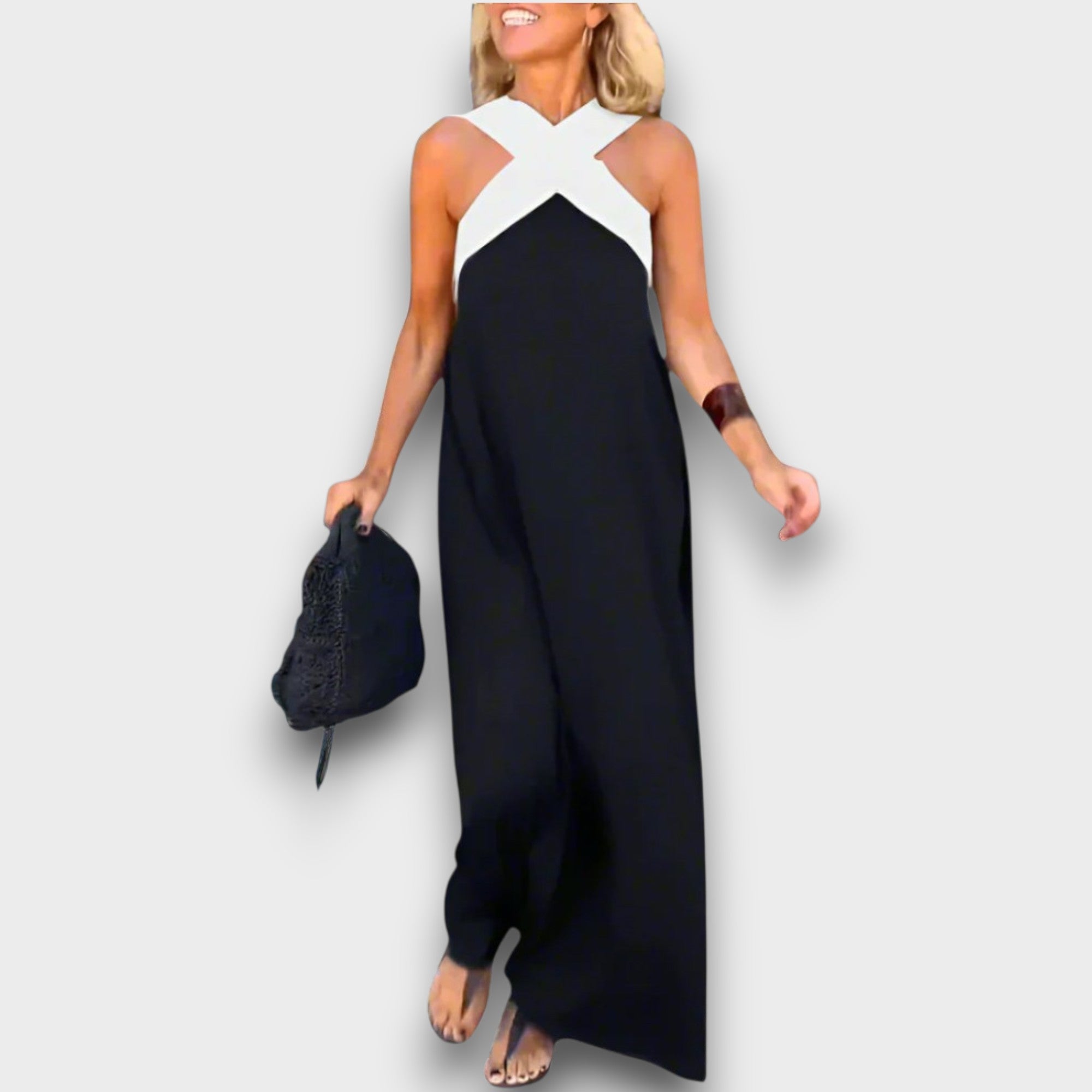 IYANA – Elegant Cross Neck Summer Maxi Dress