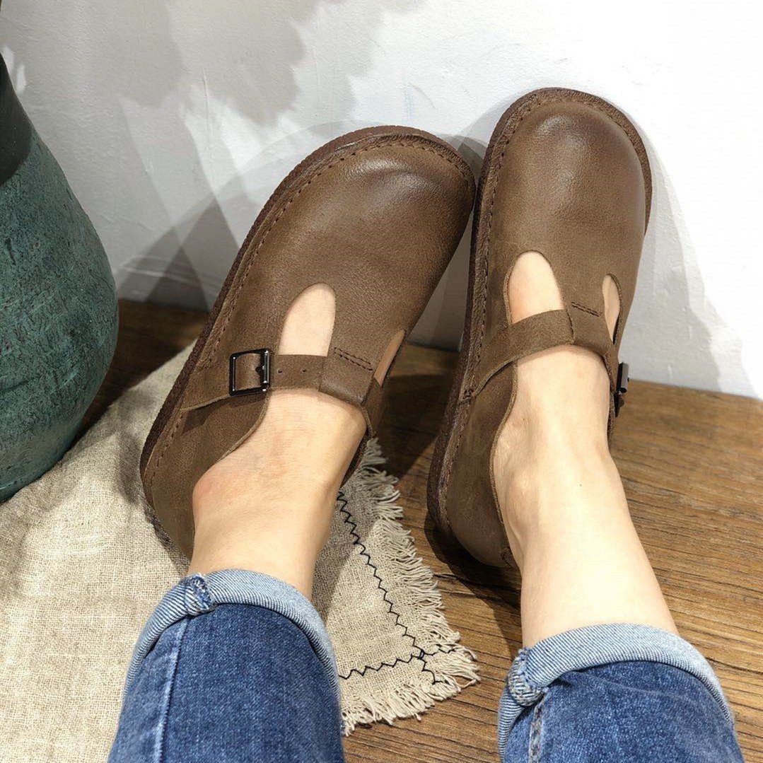 Leather Flat Mary Jane Shoes