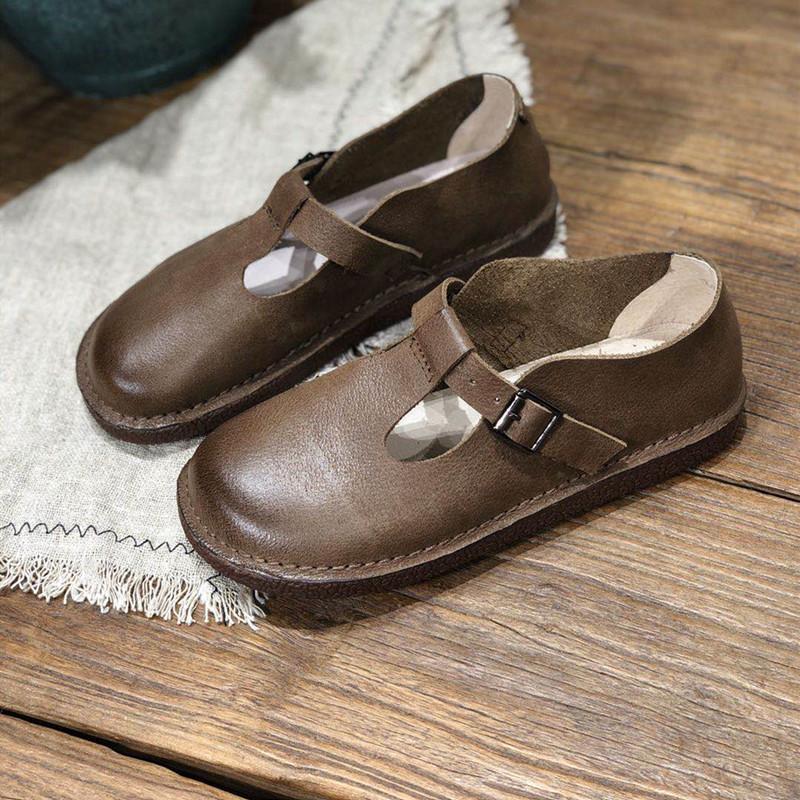 Leather Flat Mary Jane Shoes