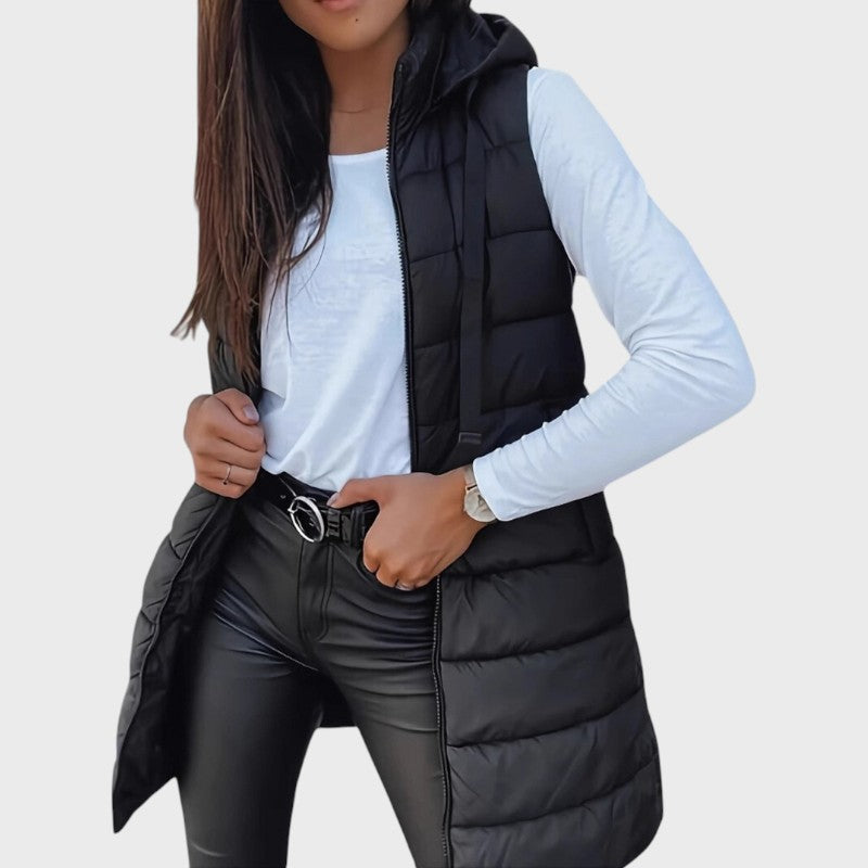 Nora – Long Quilted Hooded Vest