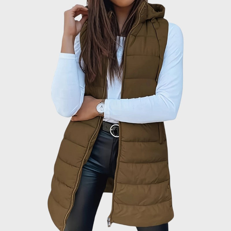 Nora – Long Quilted Hooded Vest