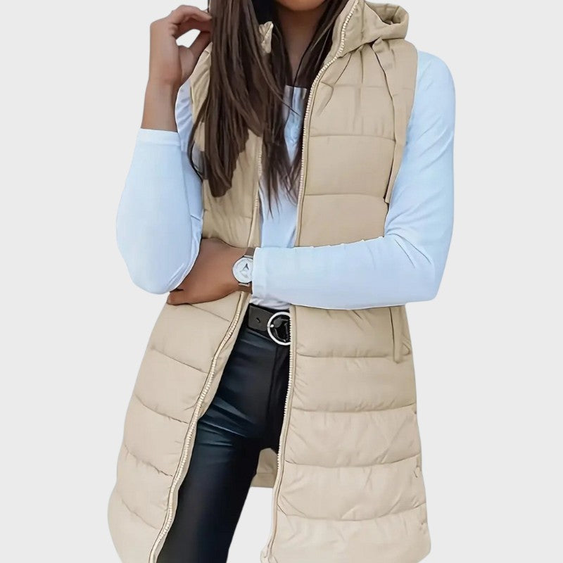 Nora – Long Quilted Hooded Vest