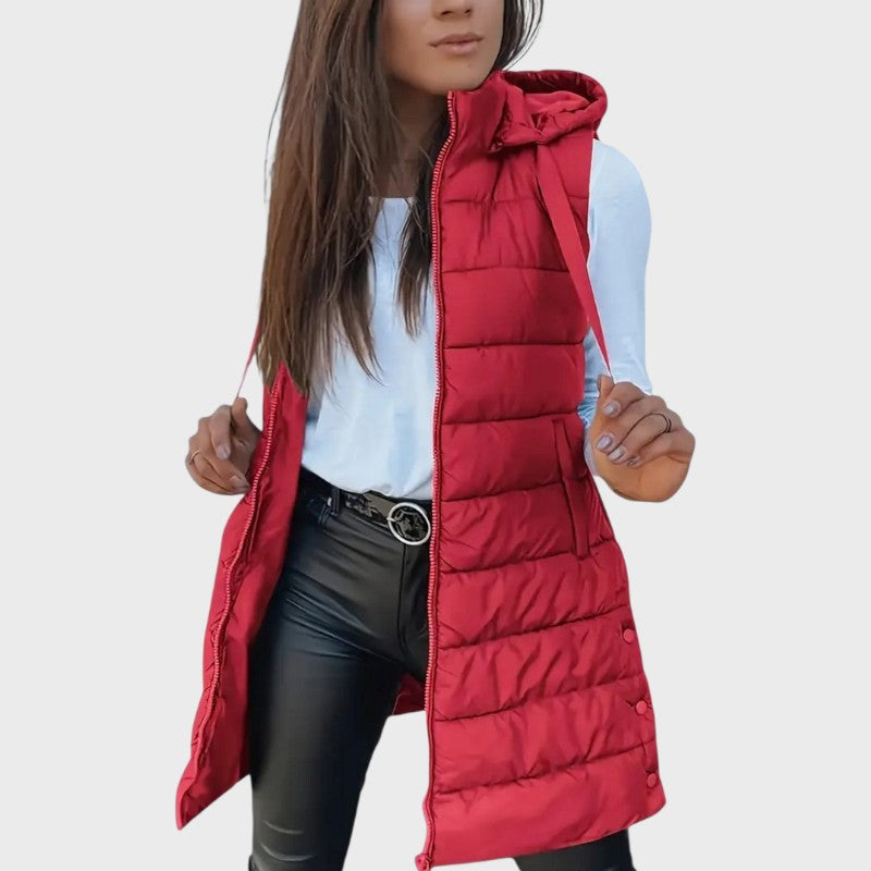 Nora – Long Quilted Hooded Vest
