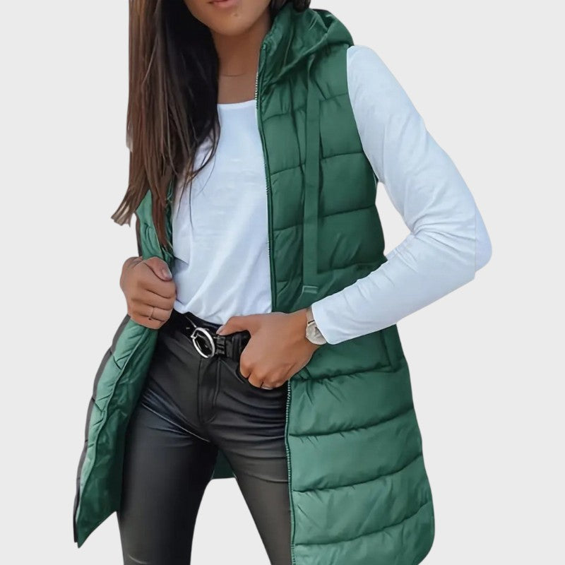 Nora – Long Quilted Hooded Vest