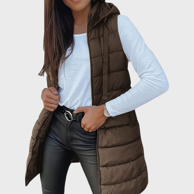 Nora – Long Quilted Hooded Vest