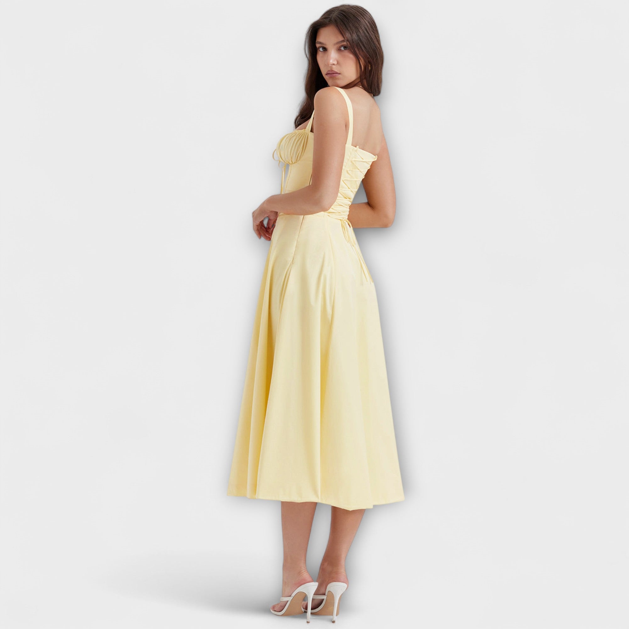 Zipporas - Tailored Bustier Dress with Modern Spring Floral Print