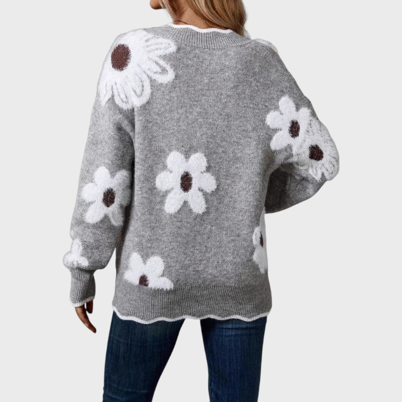 Elena – Elegant Floral Knit Sweater