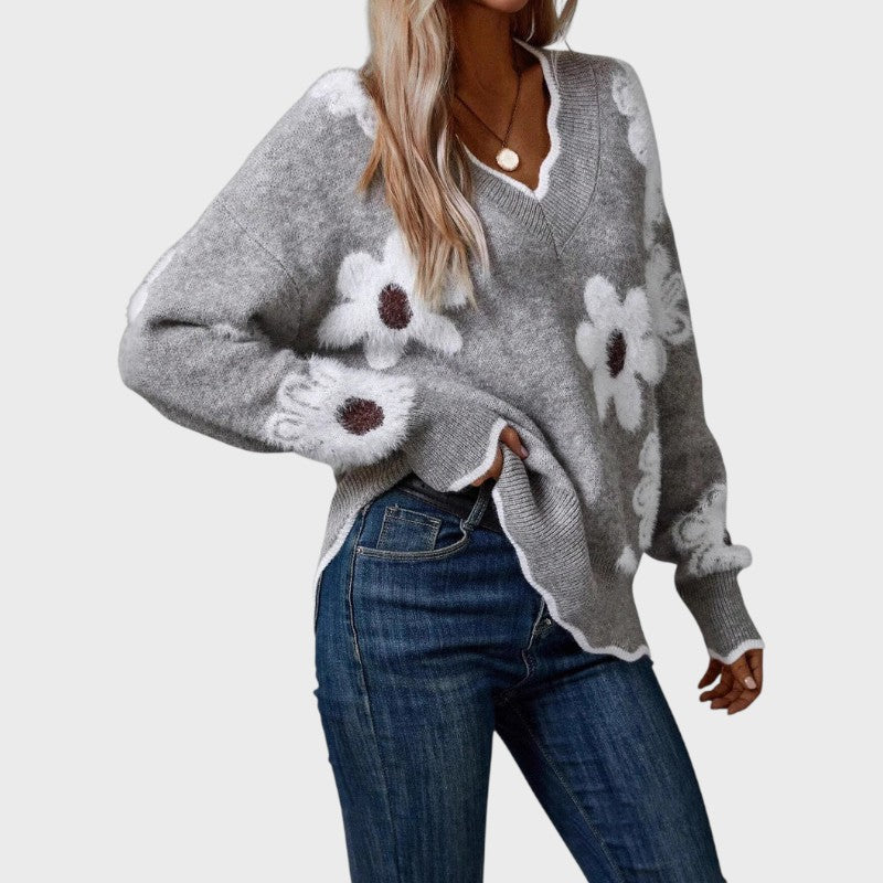 Elena – Elegant Floral Knit Sweater