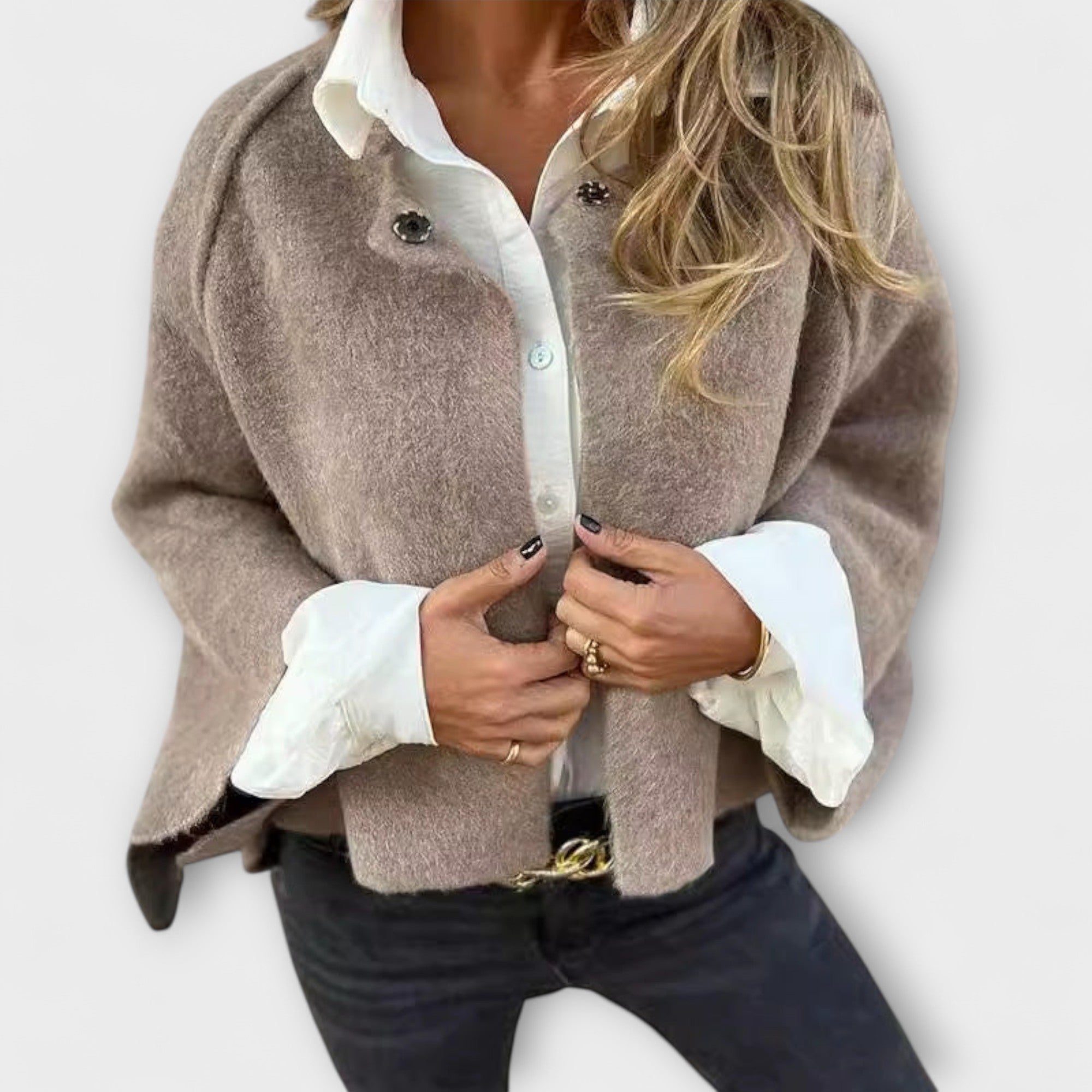 Lena – Elegant Short Wool Jacket with Round Neckline