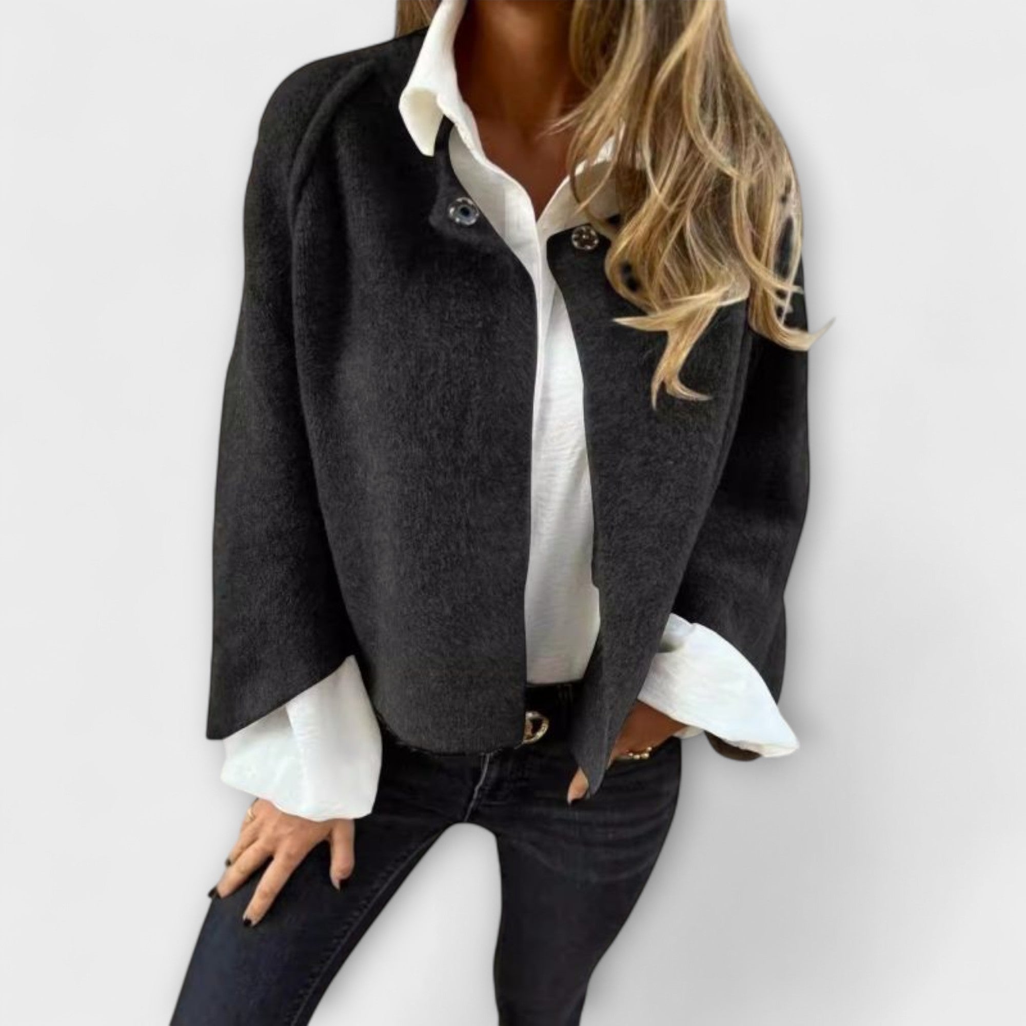 Lena – Elegant Short Wool Jacket with Round Neckline