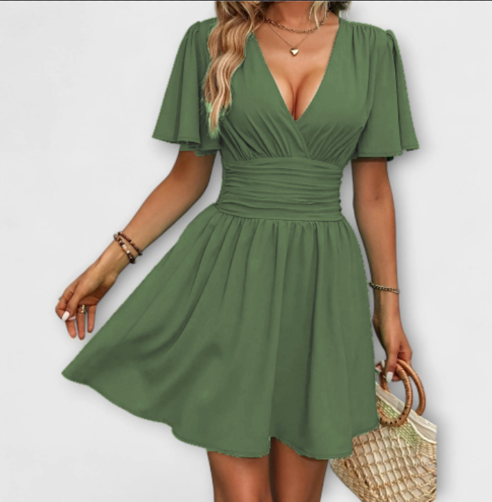 Winslet - Dress with Gathered Waist and V-Neck