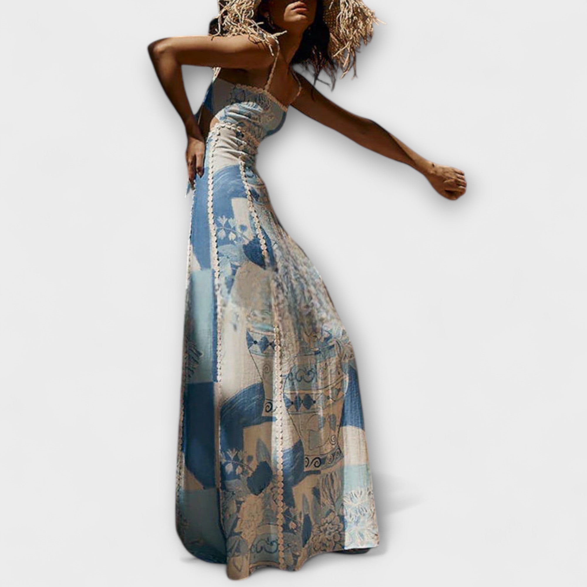 Terazza Ric Rac - Slip Flared Linen Maxi Dress