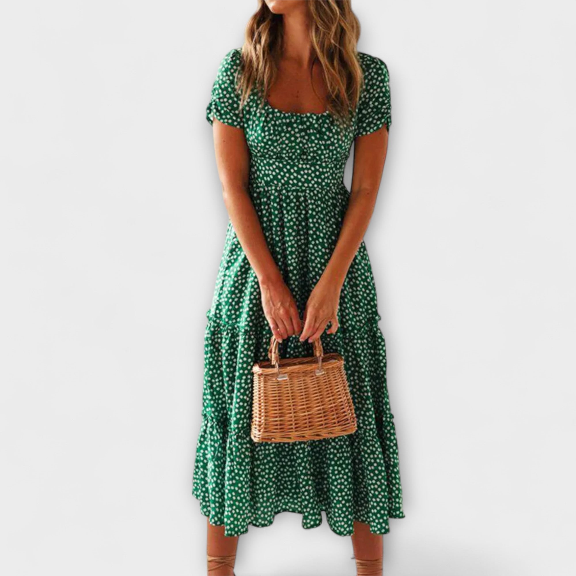 Vintage Floral Pattern Puff Sleeve Maxi Dress