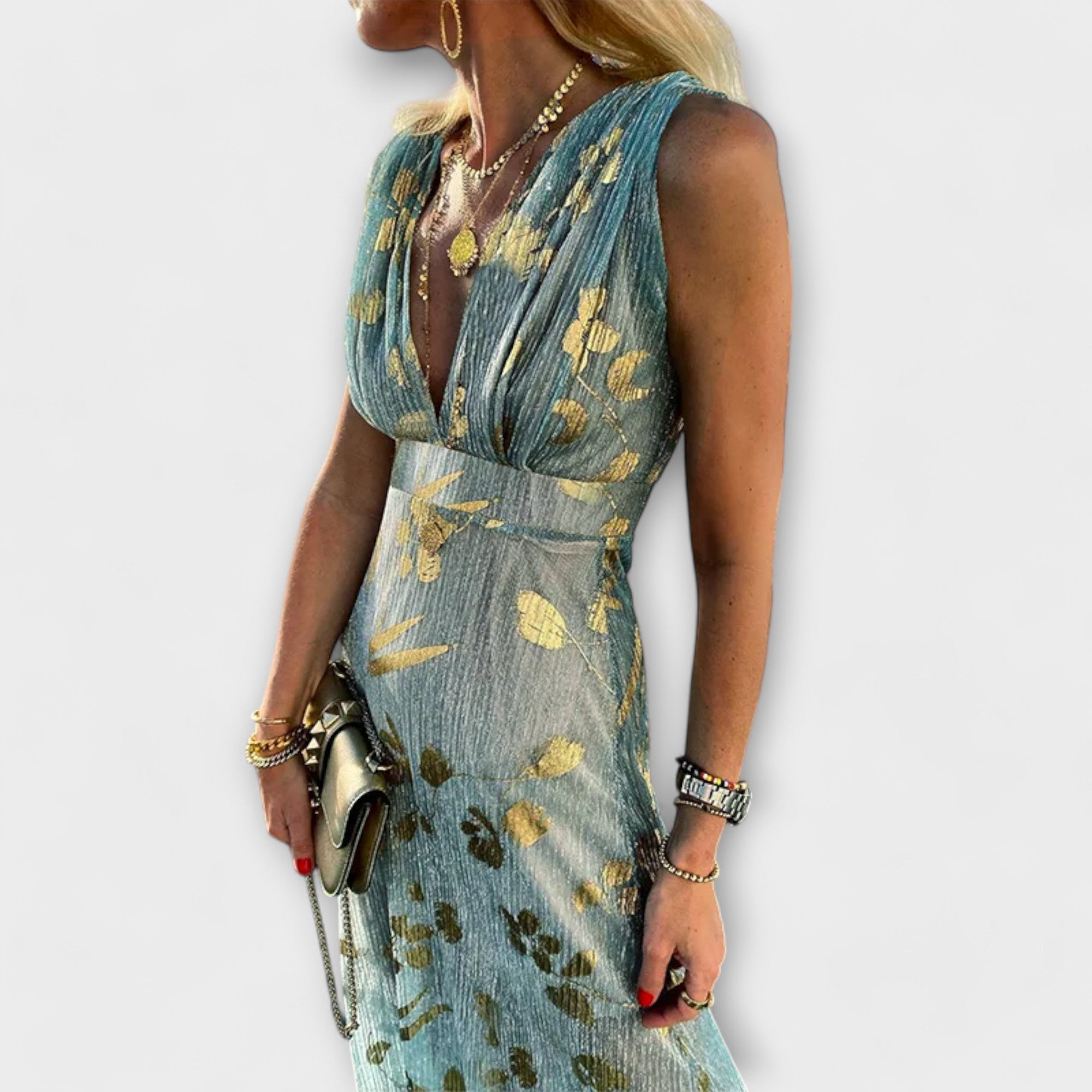 Flowy Dress with V-Neck and Sequin Details