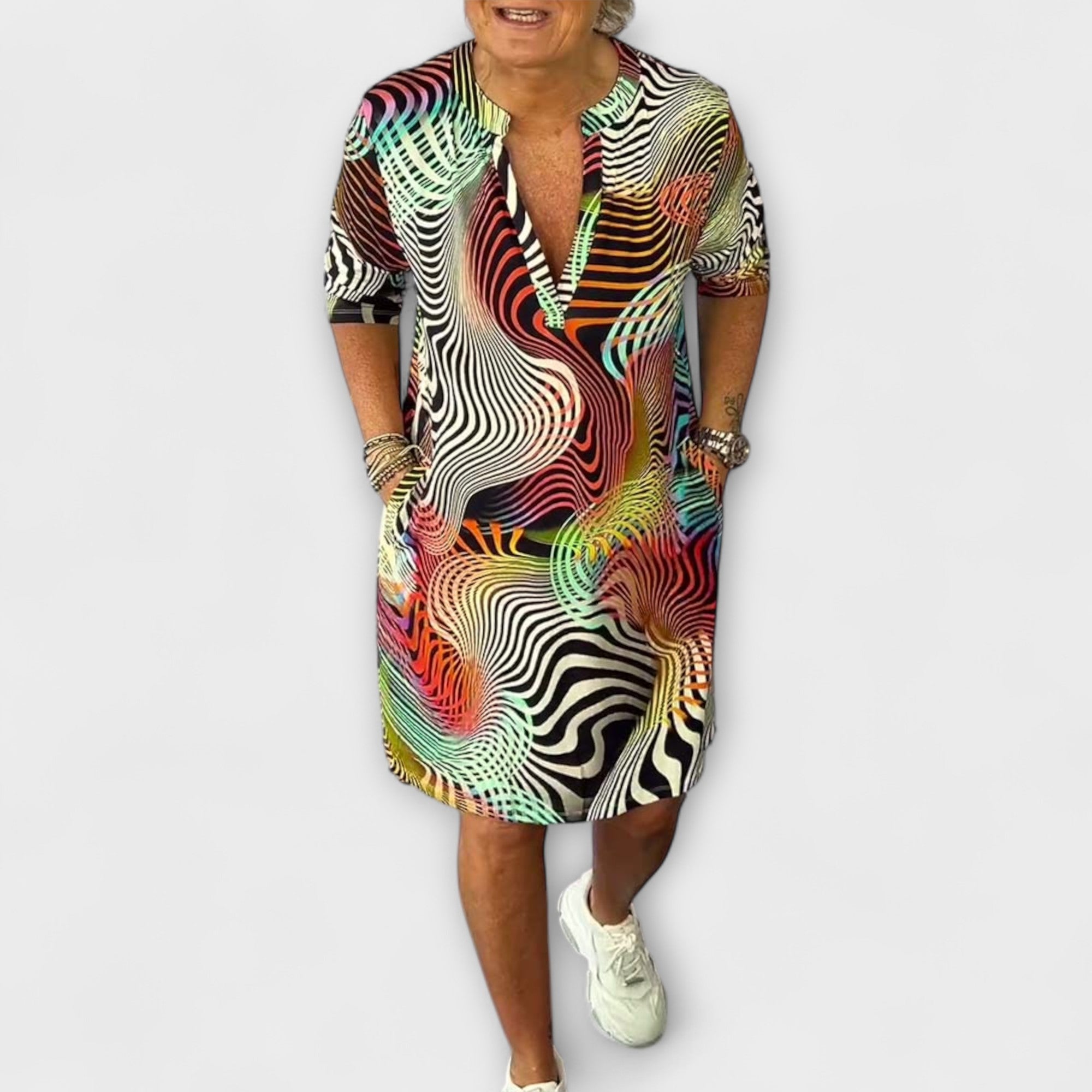 Liora - Colourful Dress with V-Neck and Elegant Draping